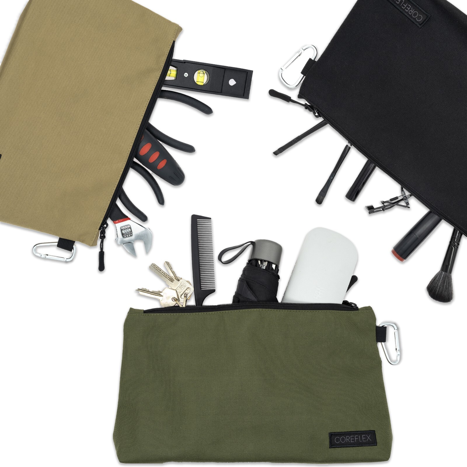 Coreflex 3 Pack Tool Pouch Zipper Bag, Small Tool Bag, Multipurpose Storage