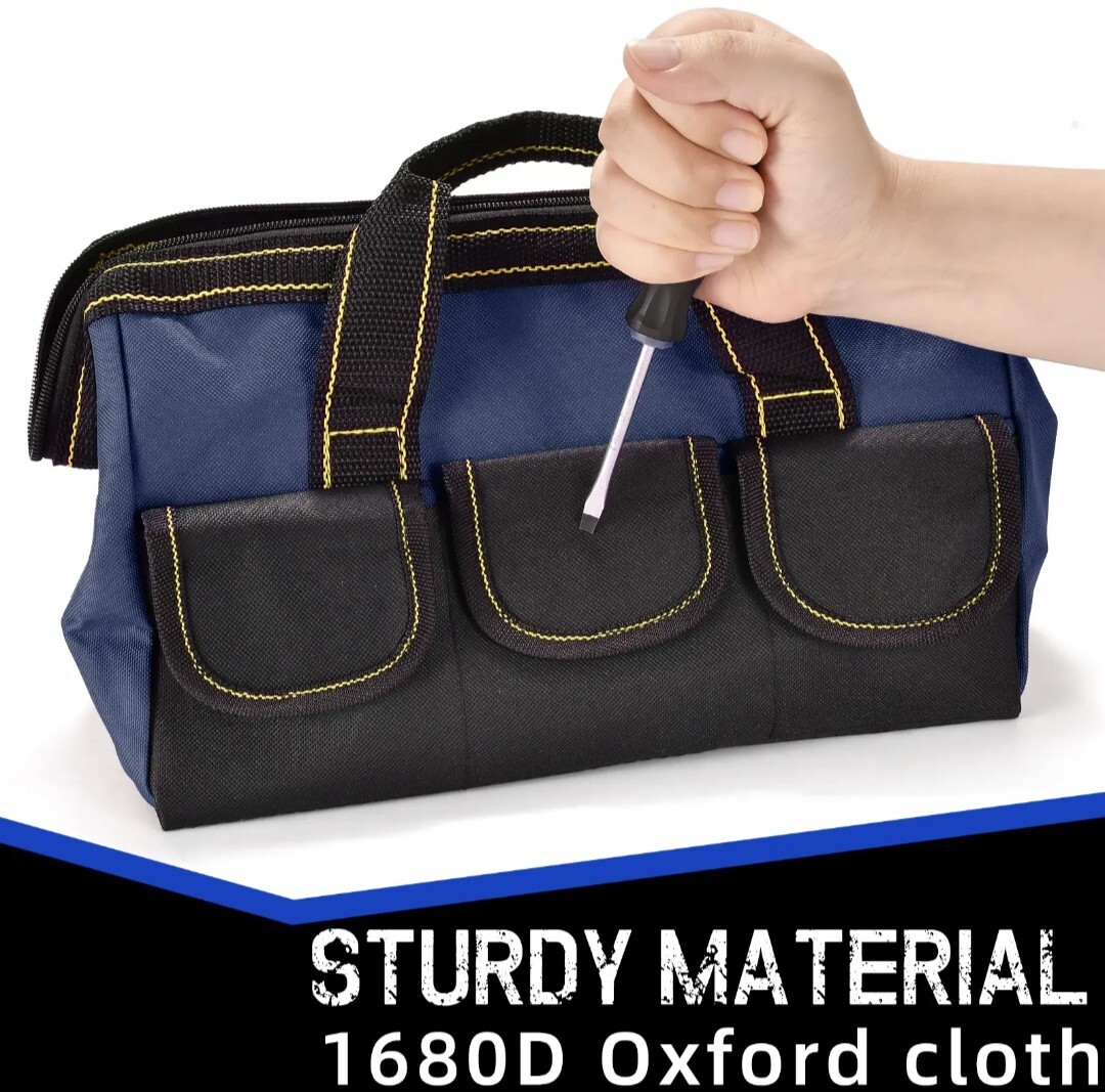 16in Water Resistant Tool Bag, Wide Mouth, Side Pockets.