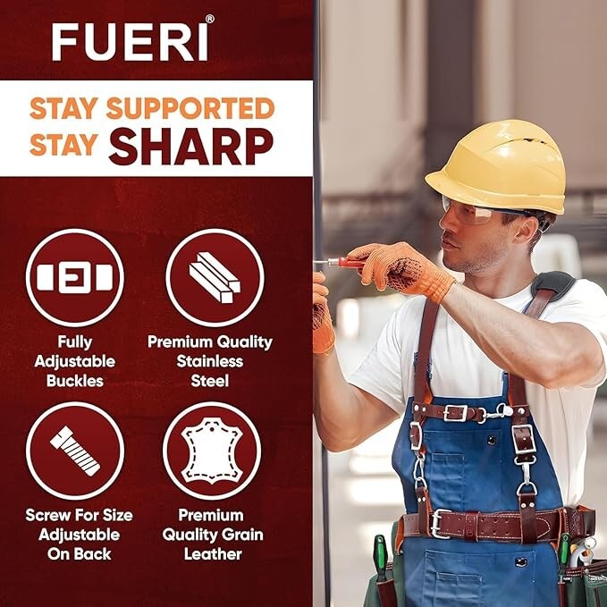 FUERI Tool Belt with Suspender Heavy Duty Nylon Leather Bags Pouches Holder Belt