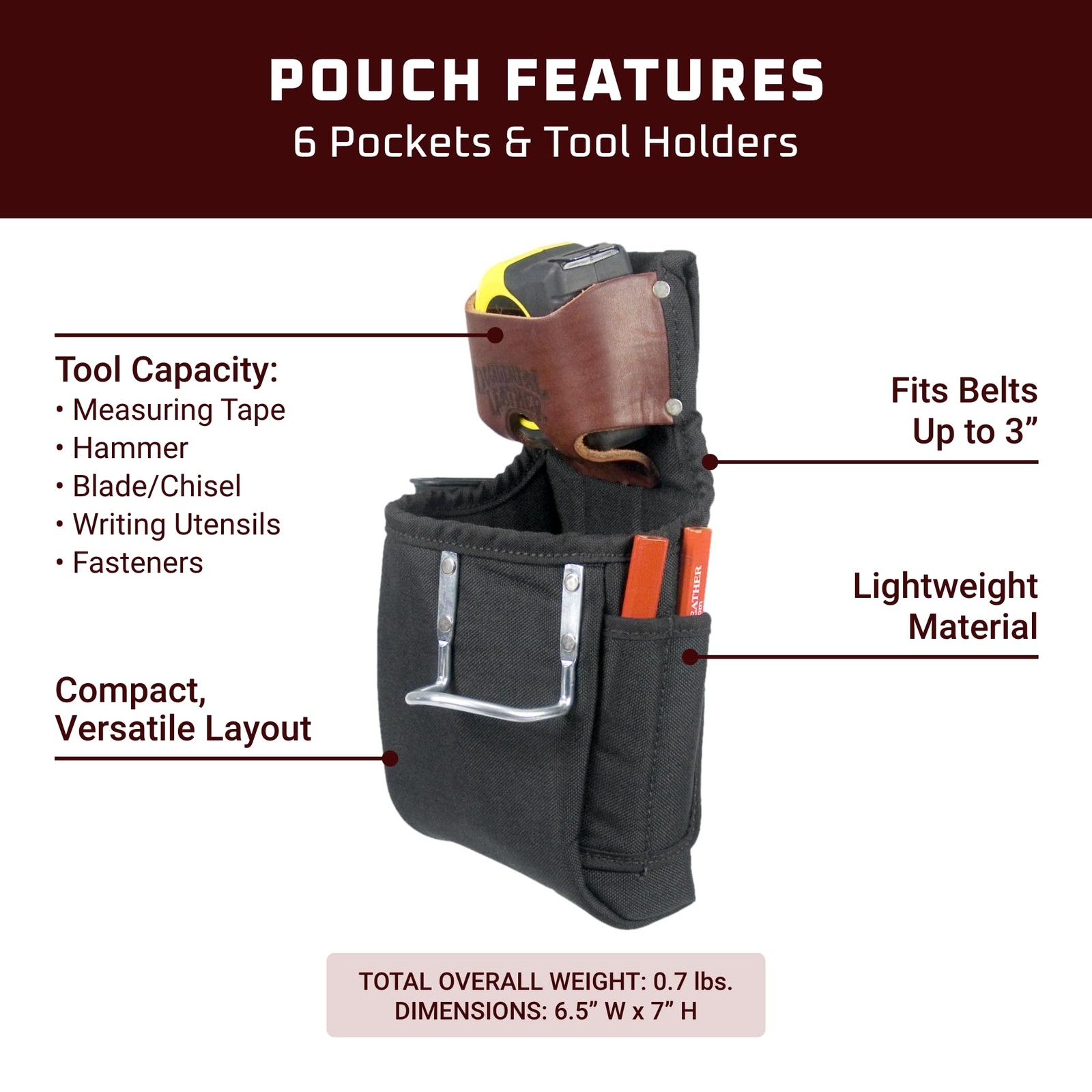 Occidental Leather 6-in-1 Pouch – 6 Pockets & Tool Holders – Compact – Black