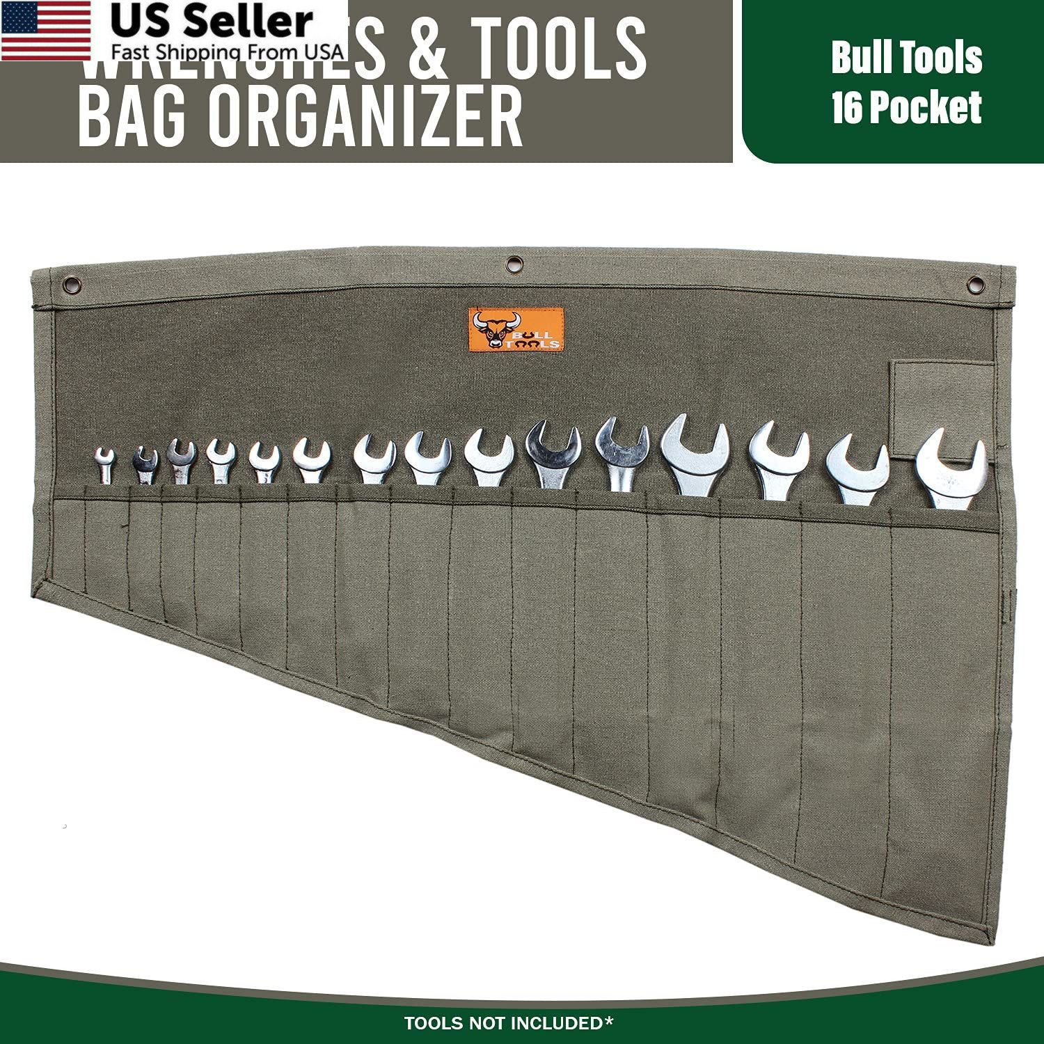 BULL TOOLS Wrench Roll, 16 Pocket Tool Large (16 – PKT), Washed Olive Drab