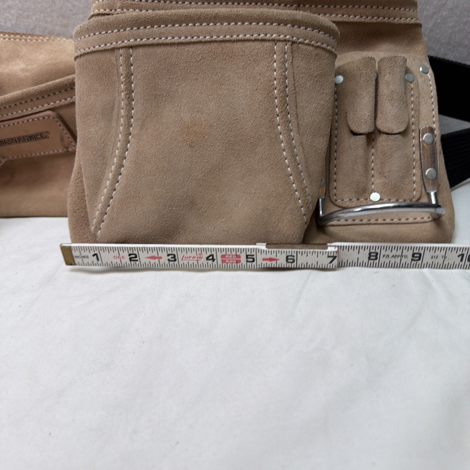 Masterforce Tool Belt Heavy Suede Leather Clip Belt 5 Pocket Apron W/ 2 Hammer
