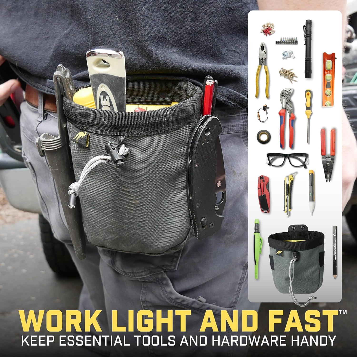 Joey Pouch | Clip-On Tool Belt Bag for Tools, Screws, and Nails – Great for an E