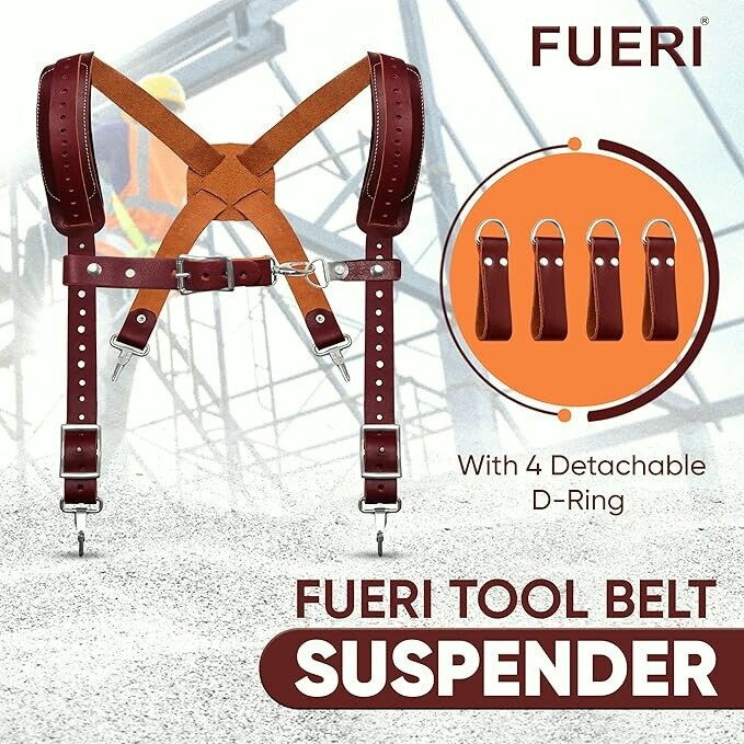 leather tool belt with suspenders for men women Electrician carpenter Adjustable