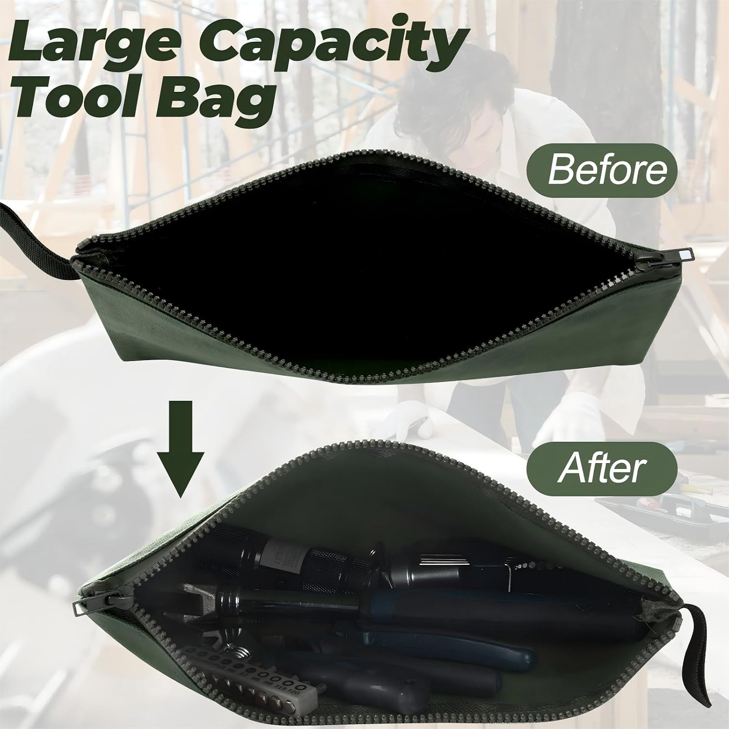 12 Pcs Canvas Tool Bag Pouch Zipper 16 Oz Heavy Duty Utility Pouch Bag