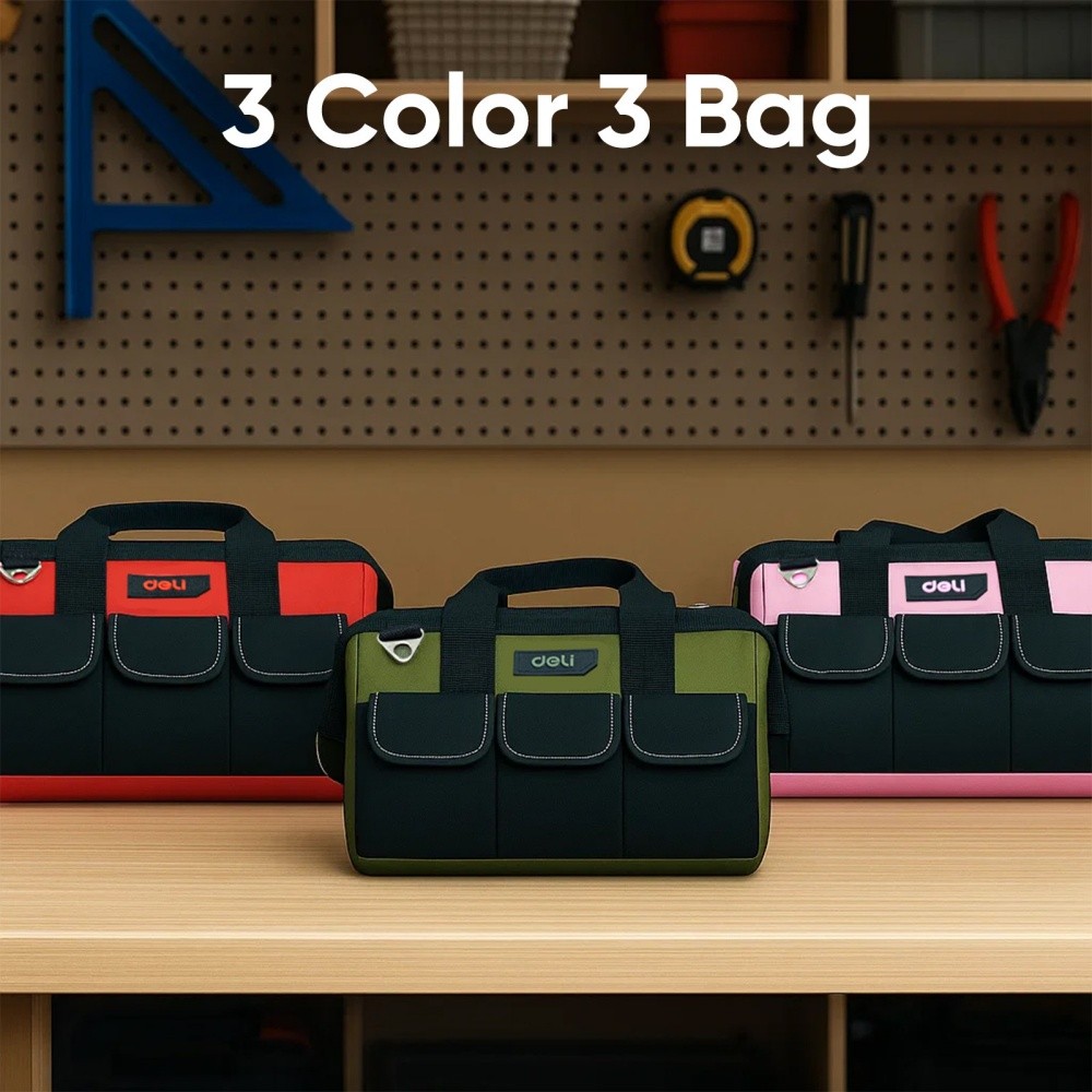 DELI 13 Inch Heavy Duty Contractor Tool Bag with 15 Pockets & Adjustable Strap