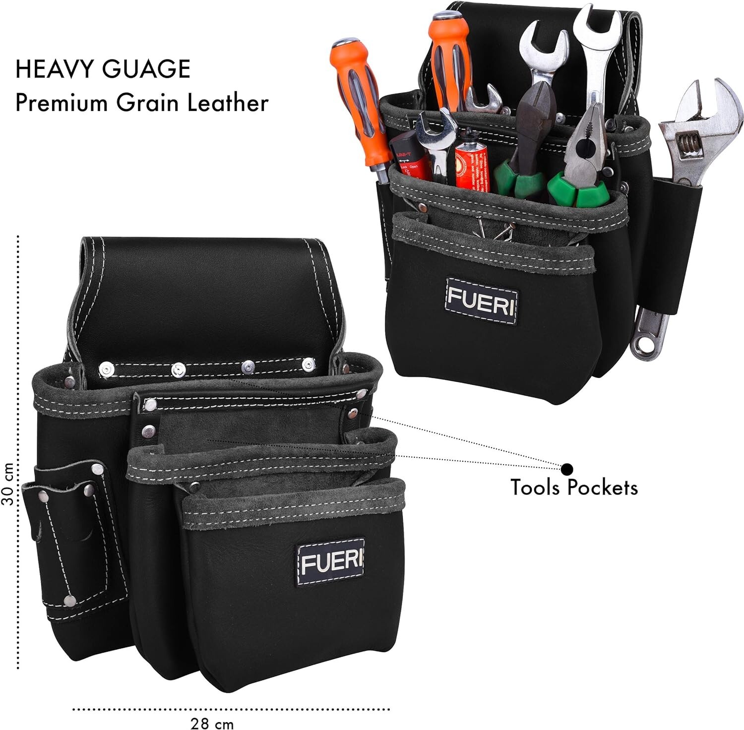 FUERI Tool Pouch Framers Combo Tool Belt Set, Multipurpose 17 Pocket Work Belt