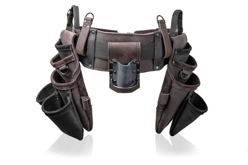 Heavy Duty Top Grain Leather Tool Belt 18 Pockets Hammer Holder Tape Clip
