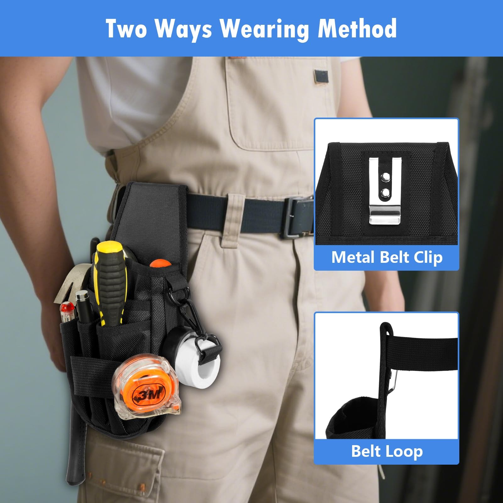 5 Pockets Tool Pouch Black Heavy Duty Electrician Carpenter Belt Holster