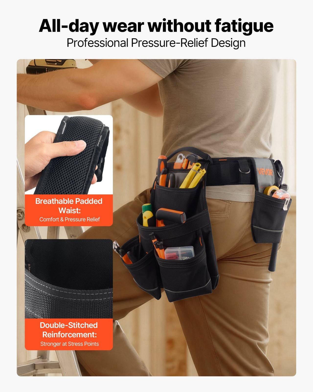 Comfortable 31-51in Utility Work Belt with 18 Organized Pockets