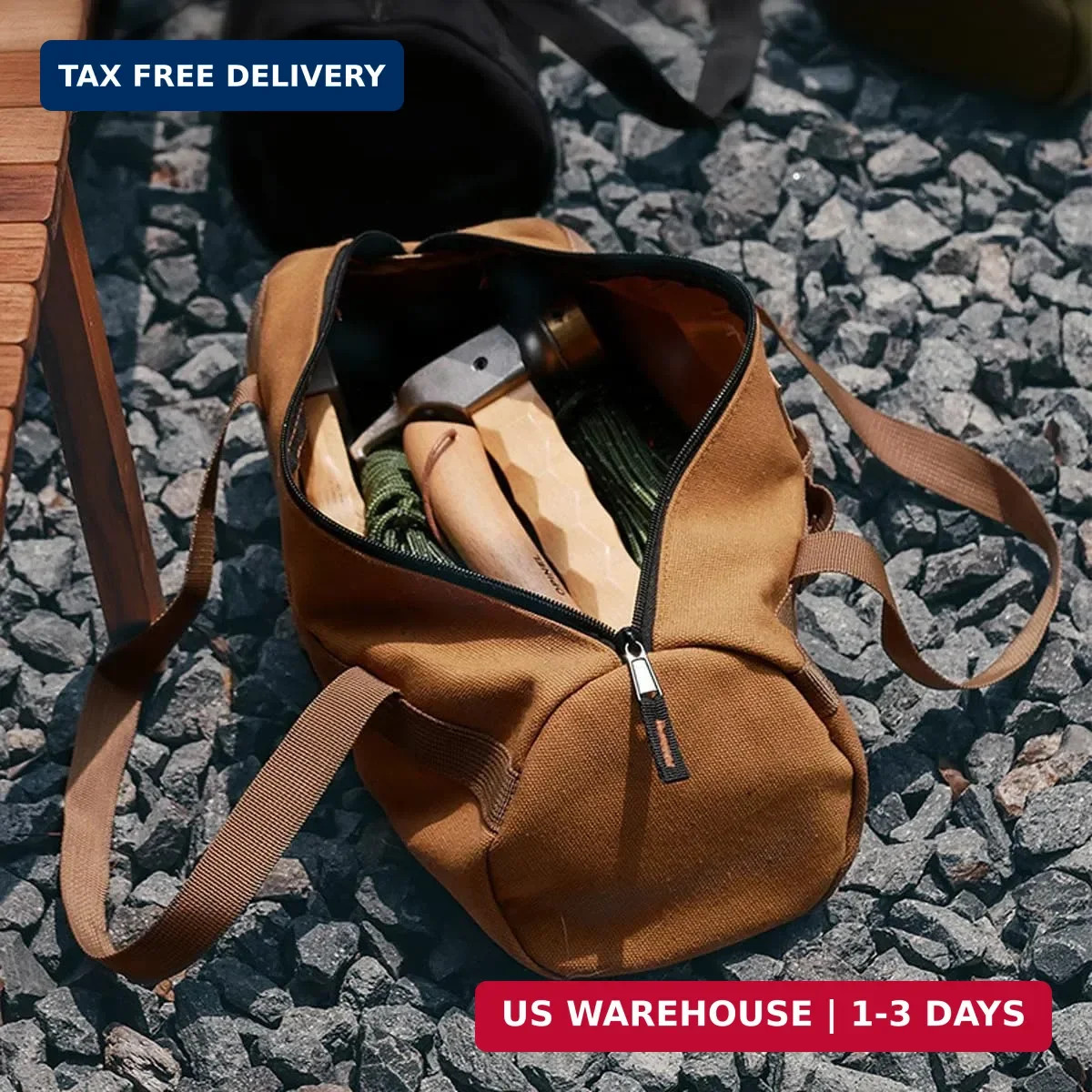 Canvas Tool Storage Bag with Zipper, Khaki | Durable Fabric, Organizer for