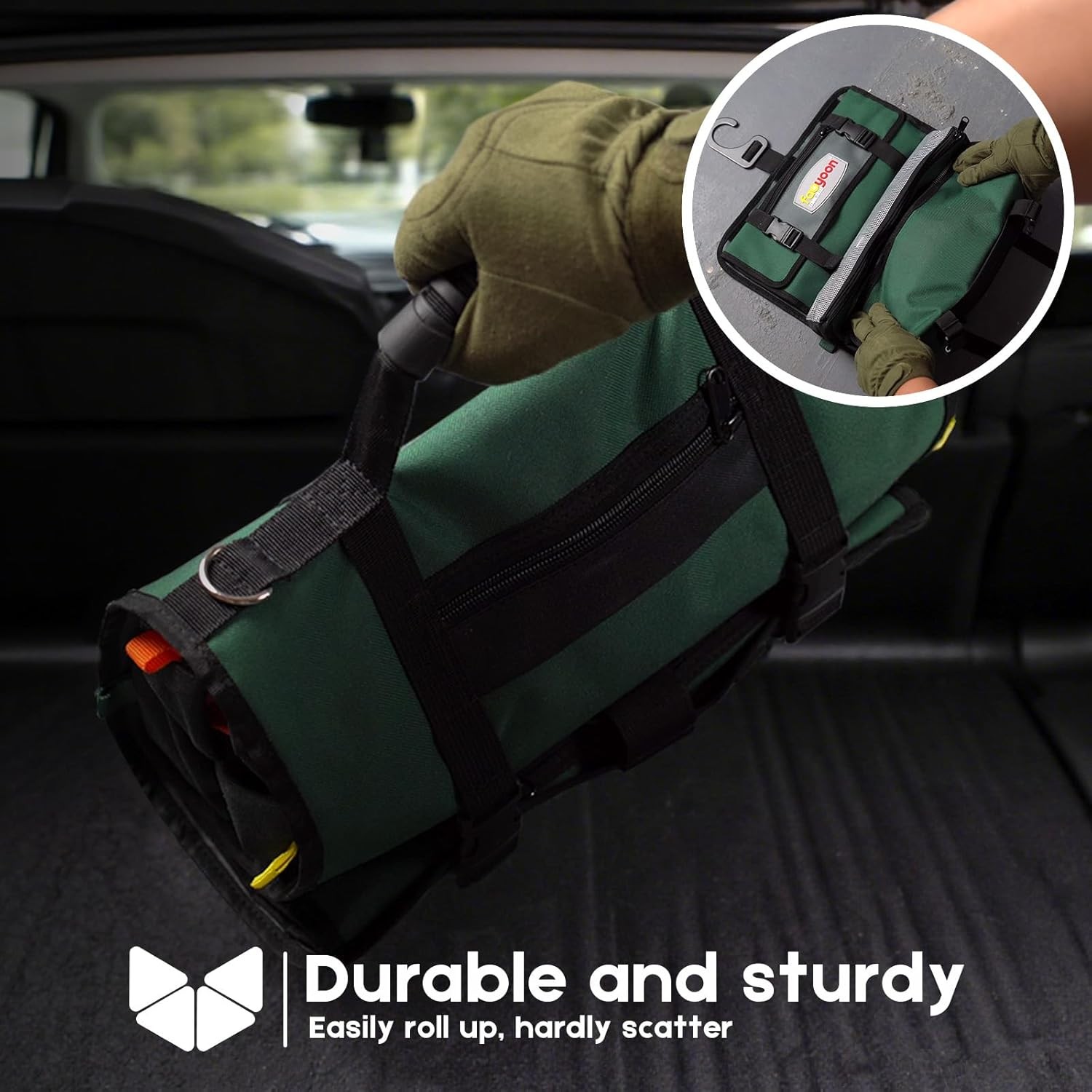 Roll Up Tool Bag Organizer Heavy Duty 5 Zippered Pouches Tools + Wrench Roll Bag