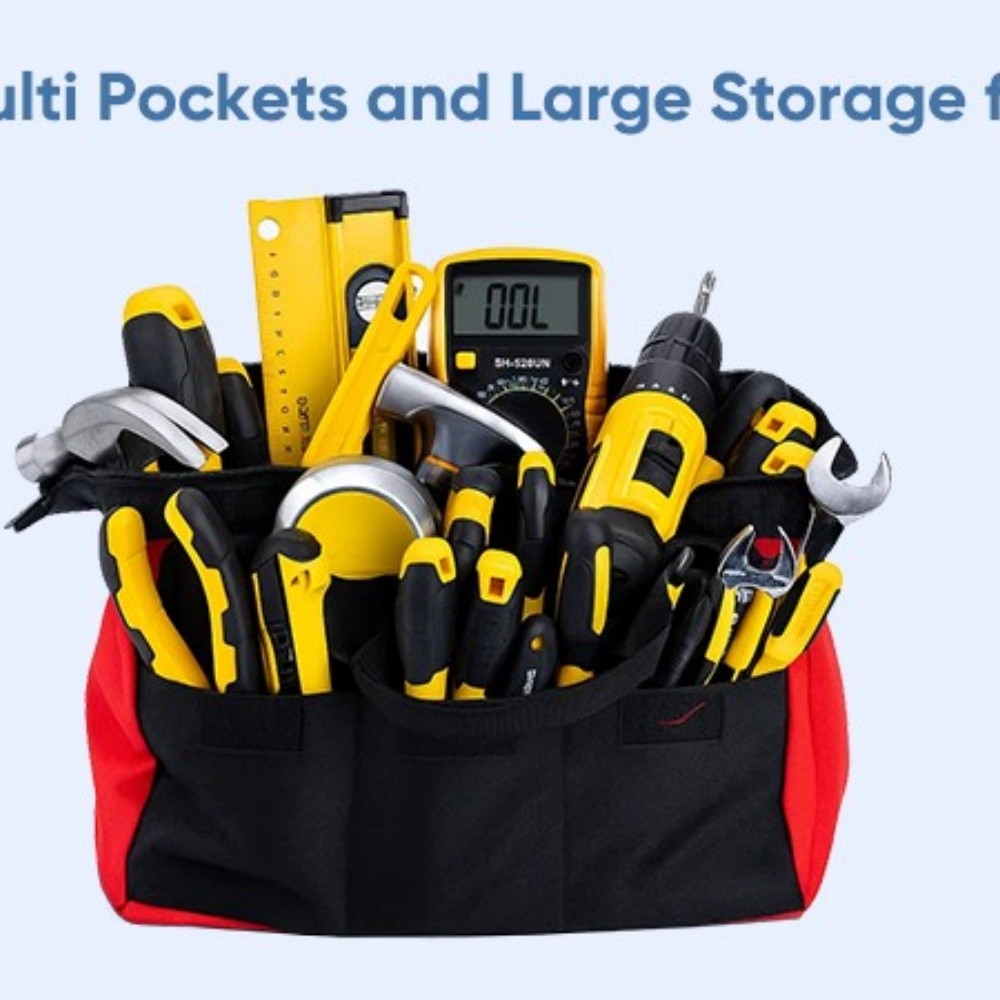 DELI 13 Inch Heavy Duty Contractor Tool Bag with 15 Pockets & Adjustable Strap