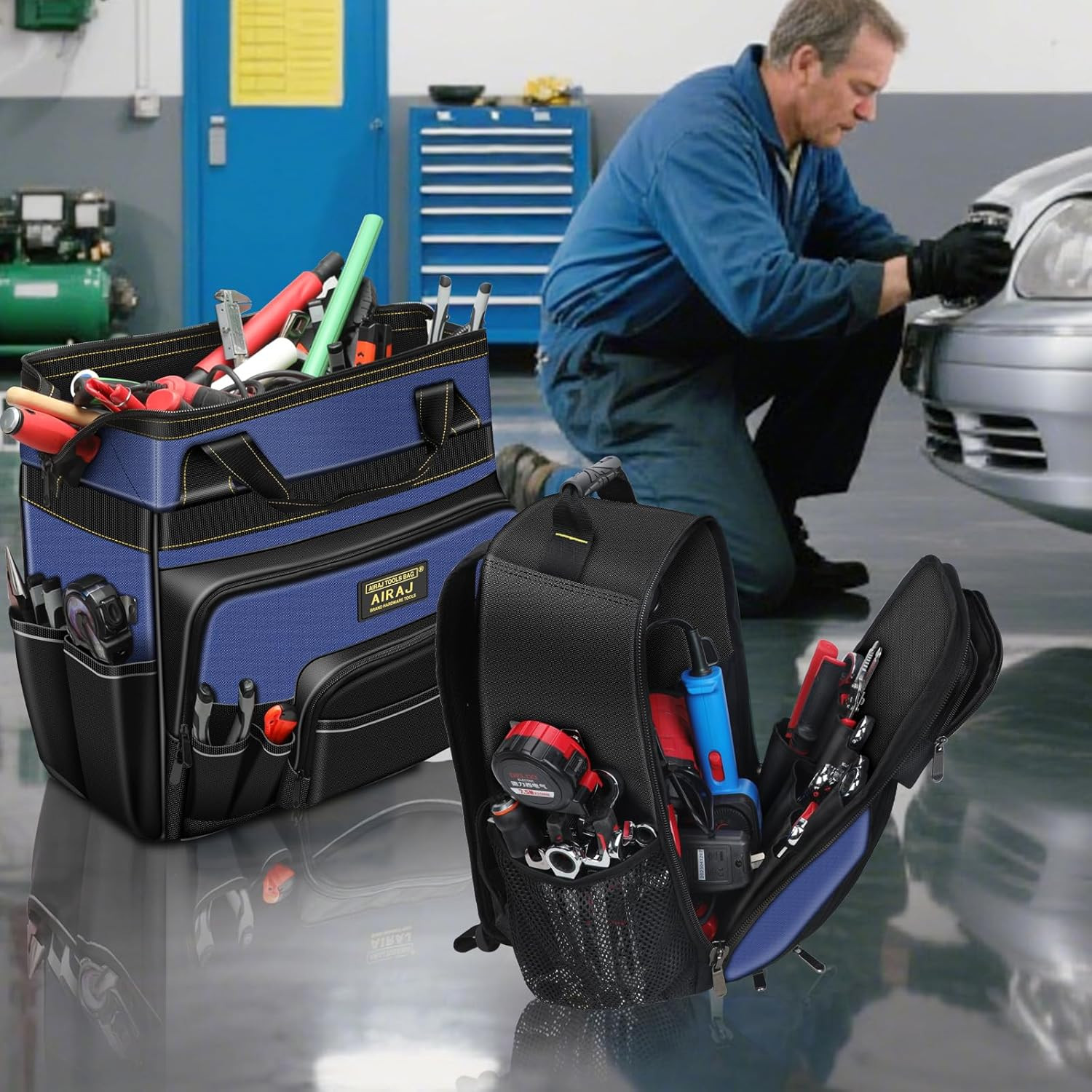 21″ Rolling Tool Bag & 18″ Heavy Duty Backpack Set with USB Port