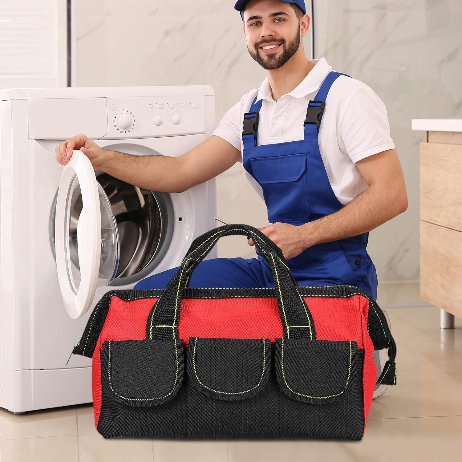 Durable 3 Pack Tool Bags – Waterproof Hard Bottom for Electricians & Mechanics