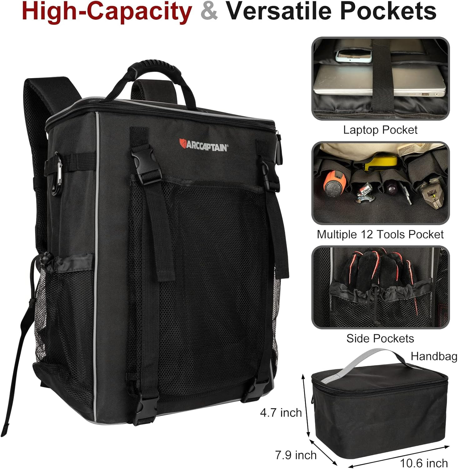 ARCCAPTAIN Welding Backpack Welding Helmet Tool Bag Large Capacity Ultra Hiking