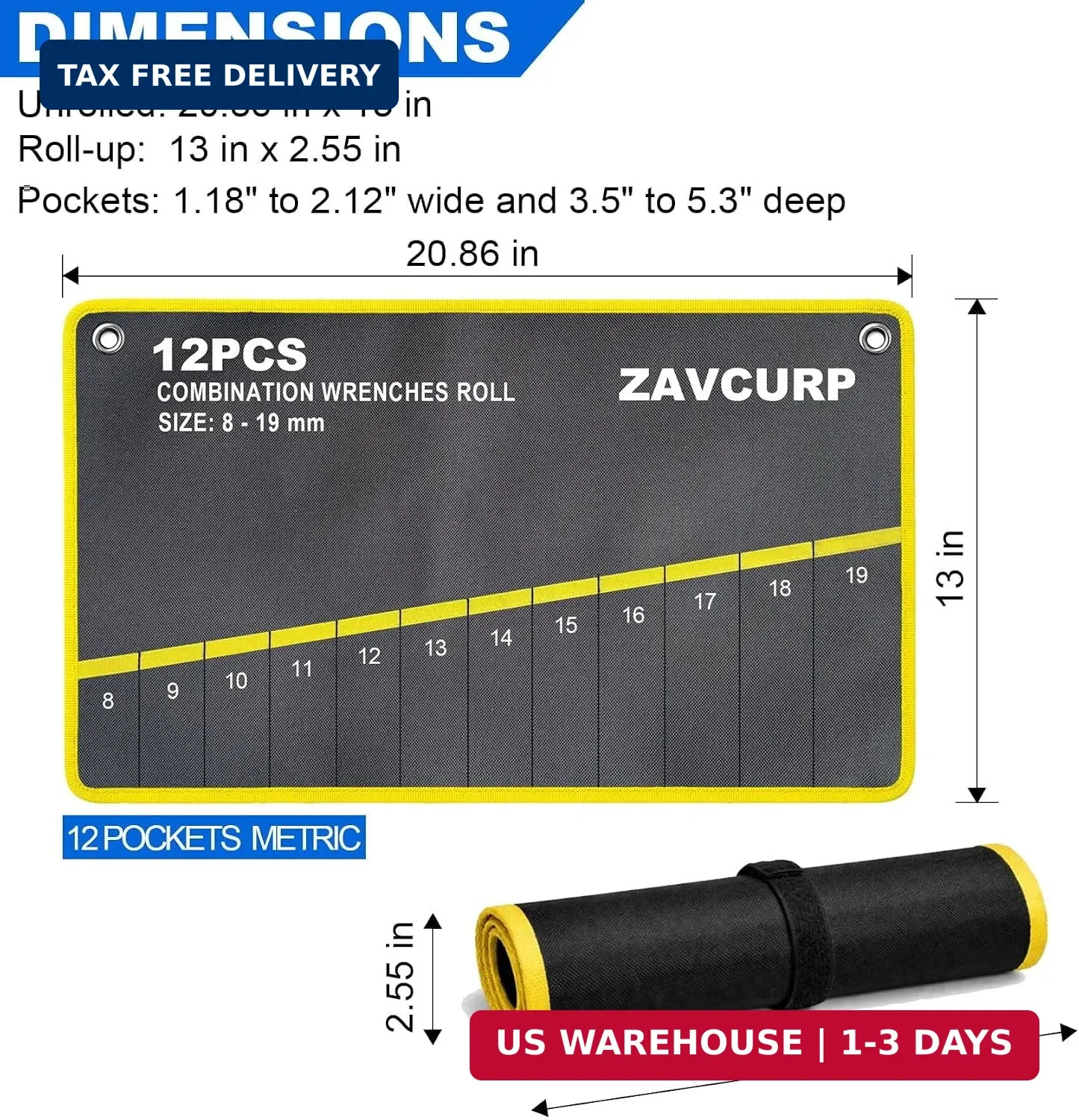 2PCS Wrench Roll Up Pouch, Wrench Organizer Roll Up, Tool Roll Up Bag, Heavy Dut