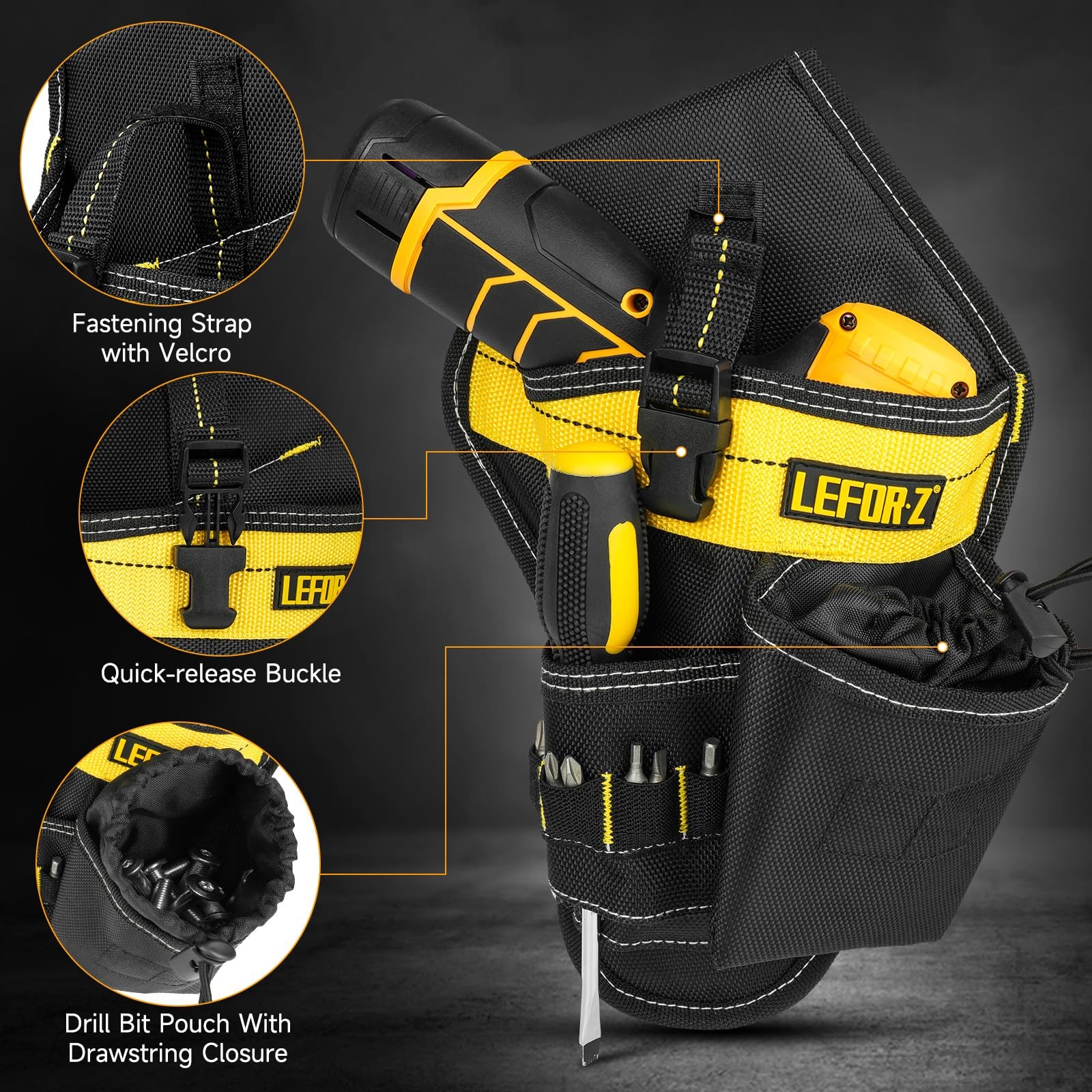 Drill Holster,Heavy-Duty Impact Holster for Tool Belt,Quick Black+Yellow