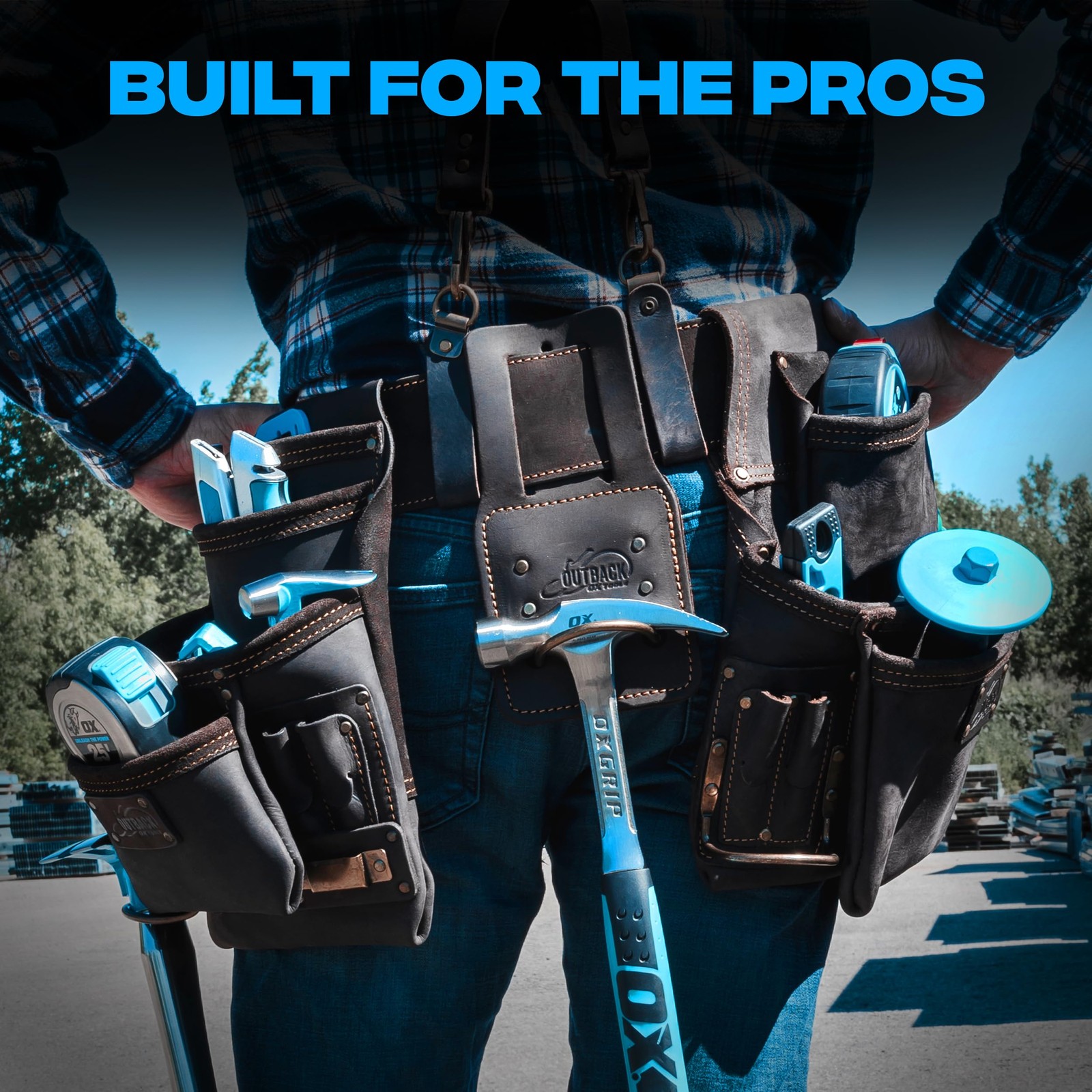 Pro Oil Tanned Leather Tool Belt with Padded Suspenders Leather Carpenter Tool B