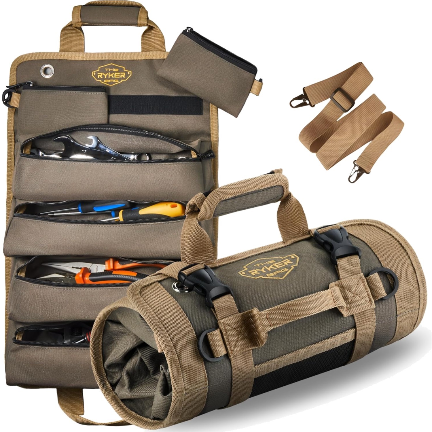 Heavy Duty Polyester Motorcycle Tool Roll Bag Organizer Portable with Detacha…