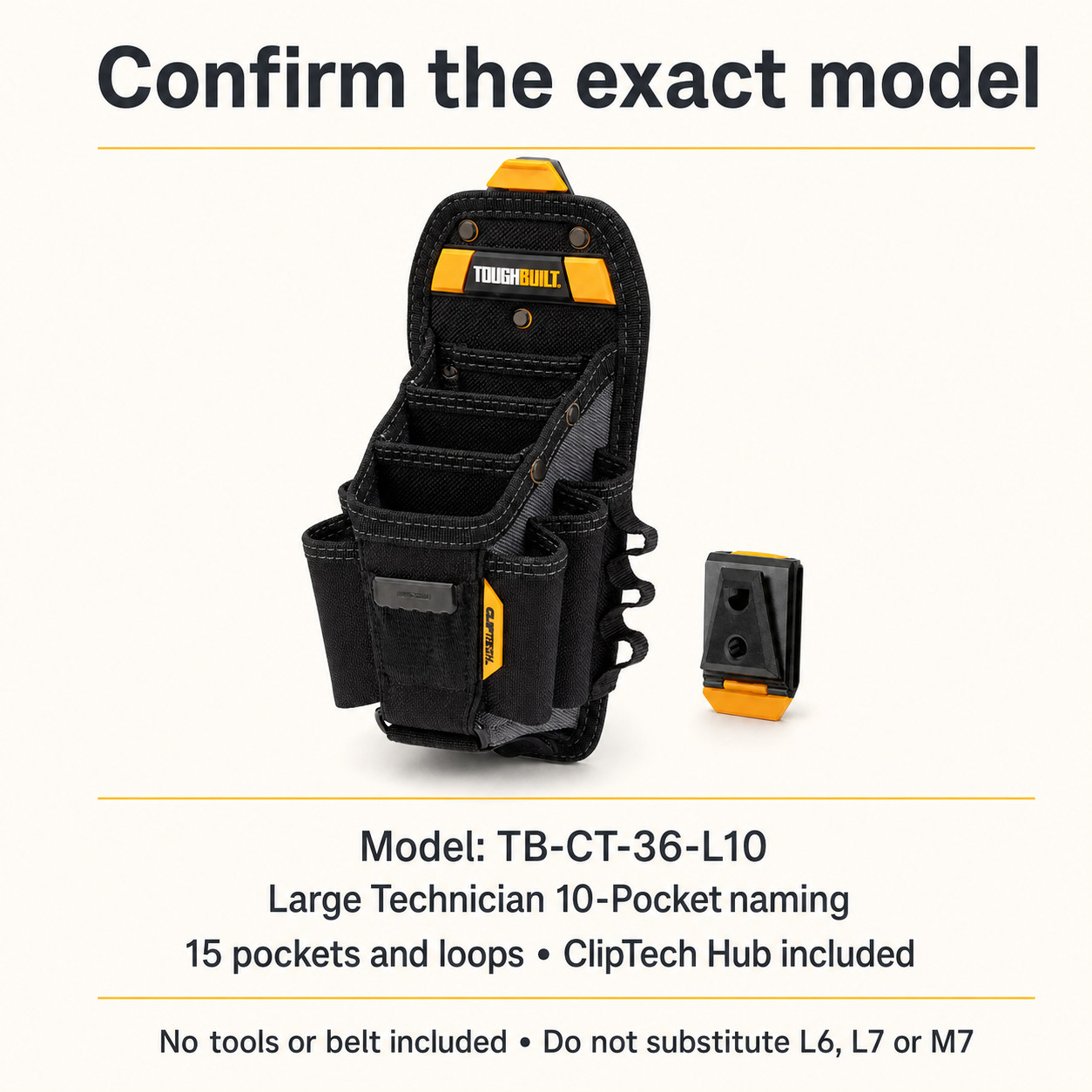ToughBuilt TB-CT-36-L10 Technician 10-Pocket Tool Pouch ClipTech Hub Belt Bag