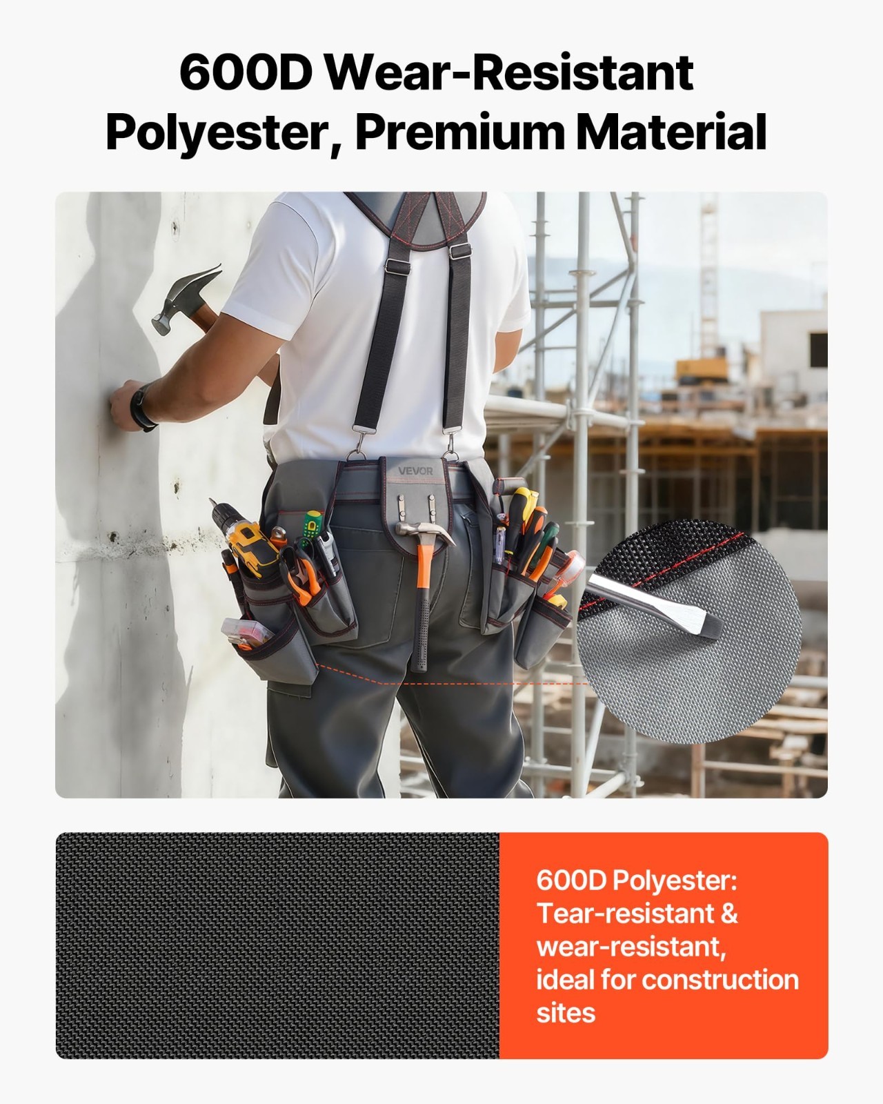 Heavy Duty Tool Belt with 22 Pockets, Adjustable Suspenders for Electricians & C