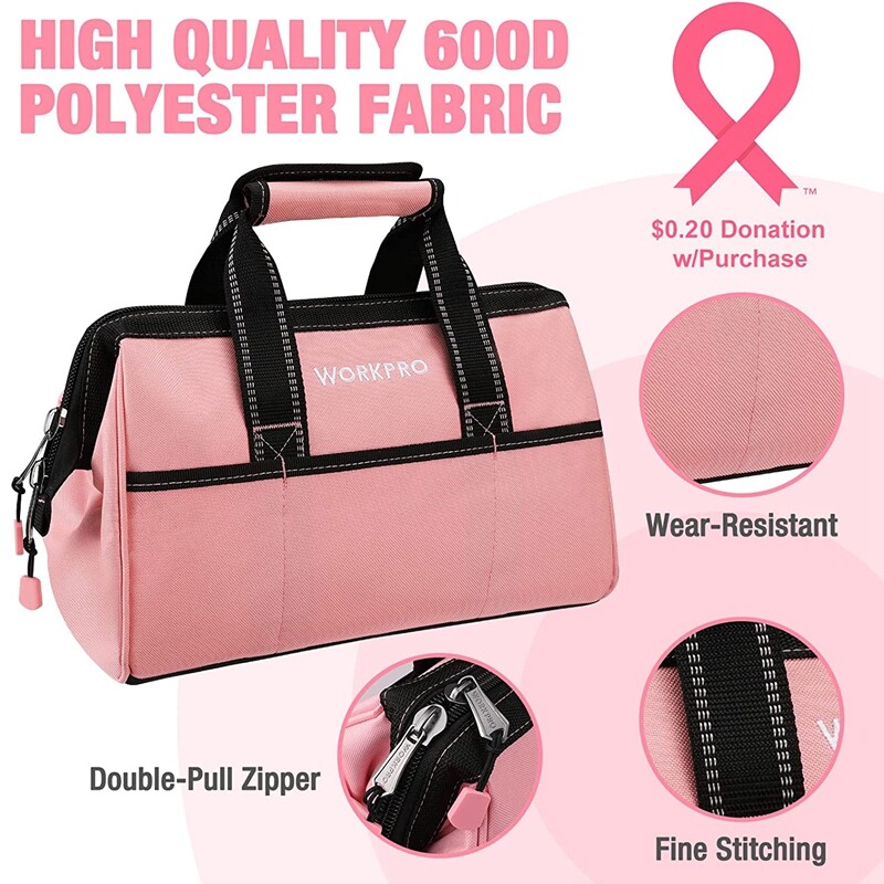 WORKPRO 13-Inch Tool Bag Wide Mouth Tool Tote Bag Tool Storage Bag Blue/Pink NEW