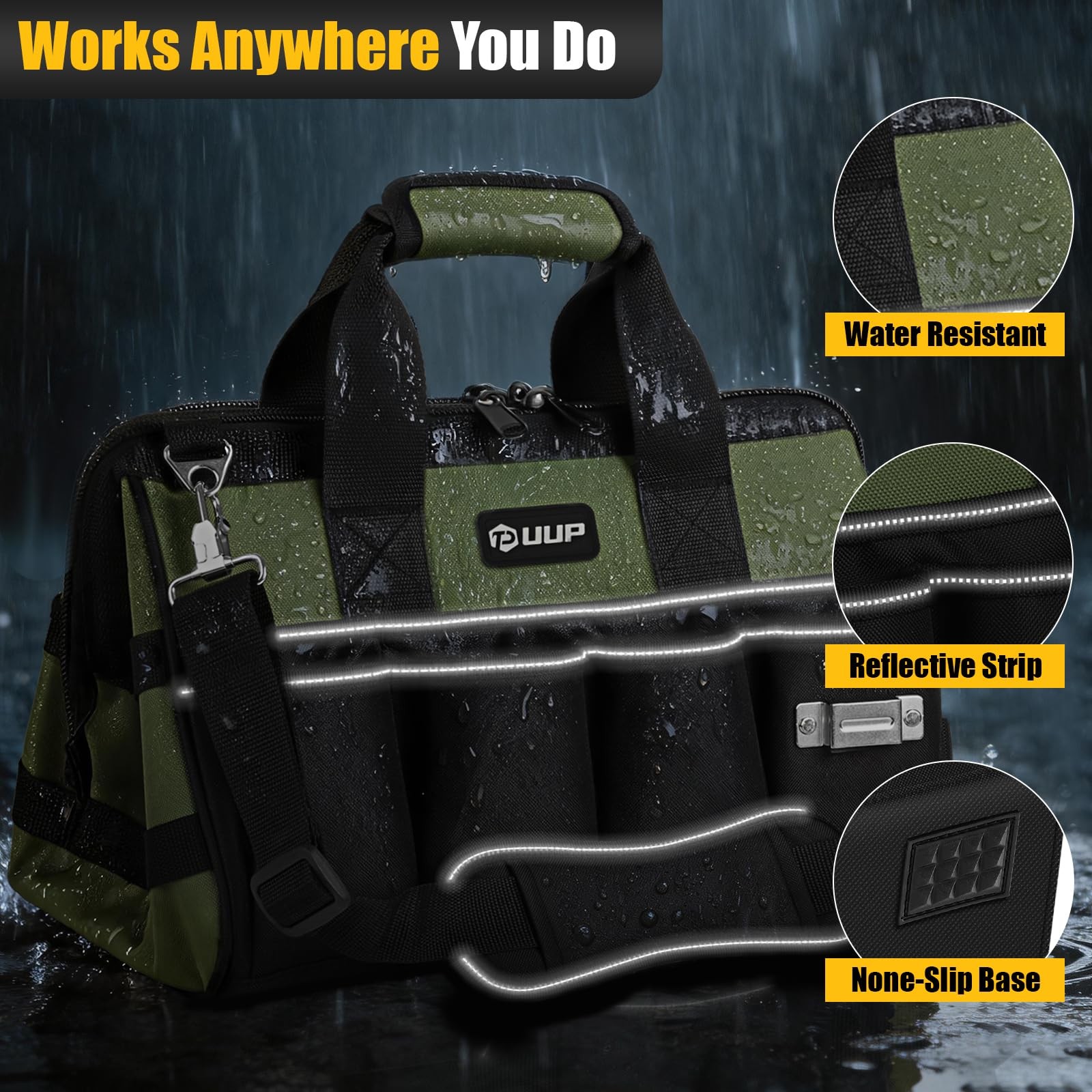 UUP Heavy Duty Tool Bag 15 Inch 16 Pocket Portable Empty Tool Box Organizer Big