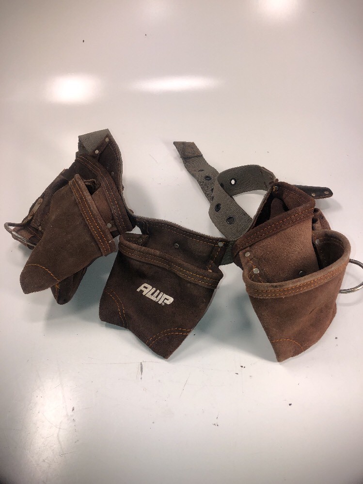 AWP General Construction Suede Leather Tool Apron Belt Bag Pouch Pocket Holder