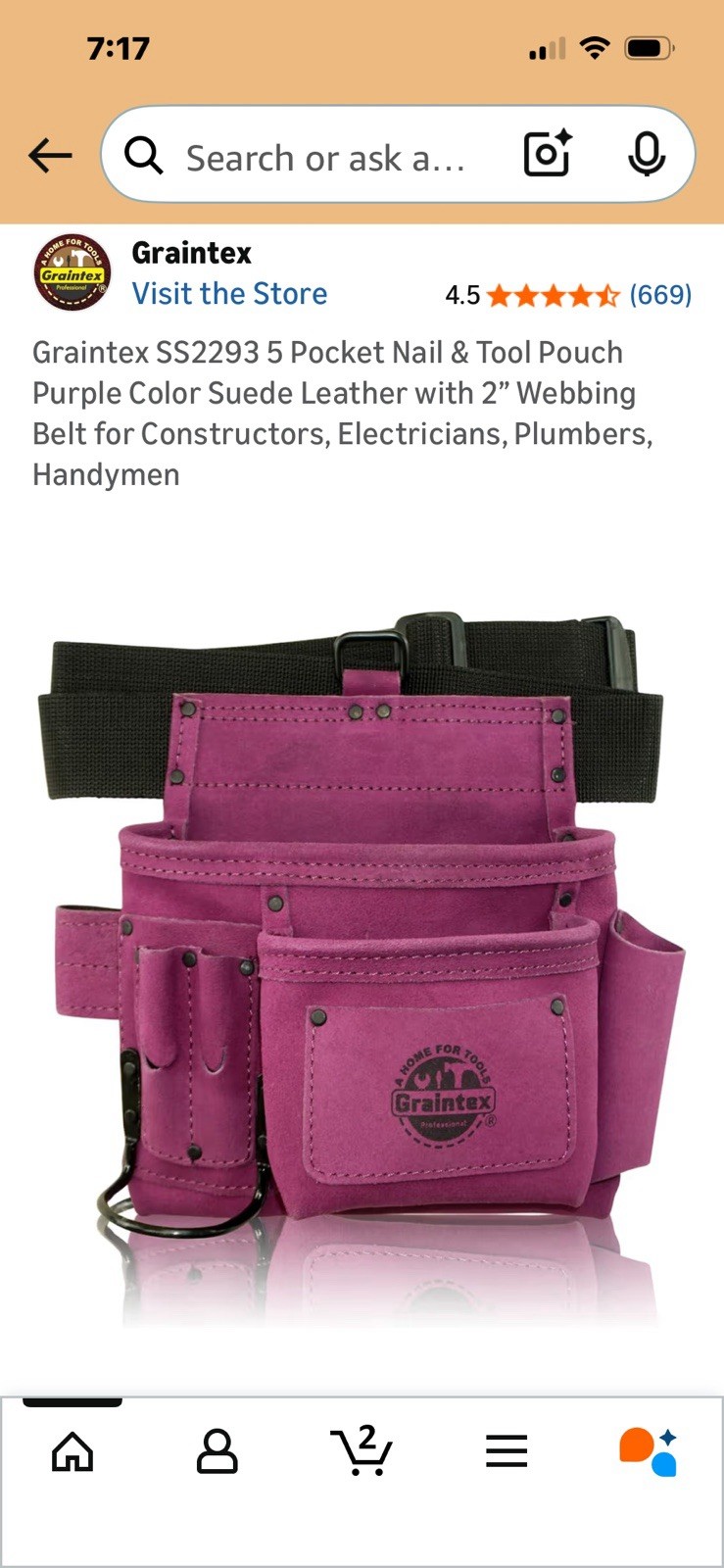 Graintex SS2032 Purple Suede Leather Tool Pouch 10 Pocket with Web Belt