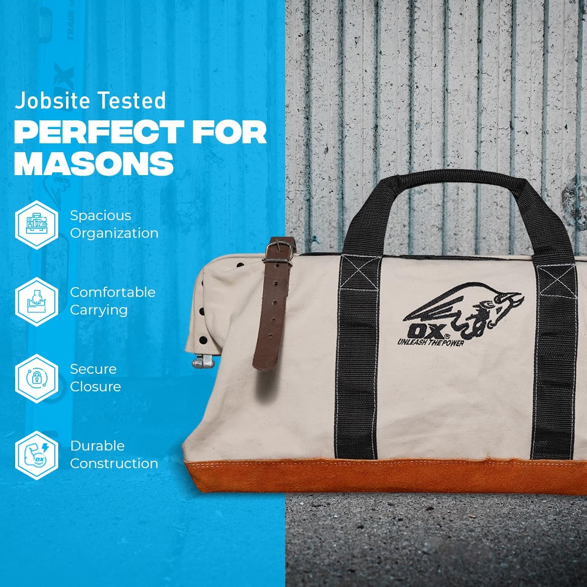 Tools Large Canvas Tool Bag 24 Inch Wide with Heavy Duty Masonry Tool Bag Str…