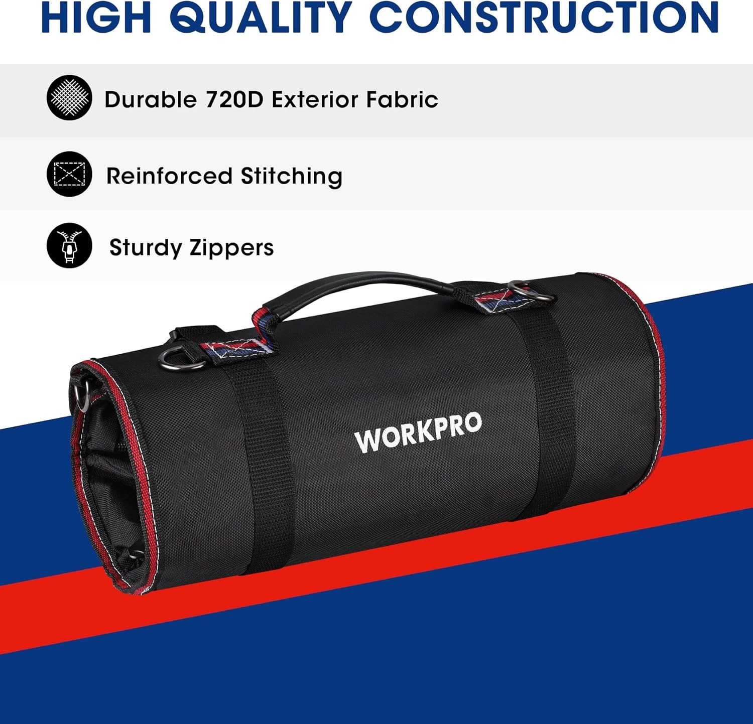 WORKPRO Heavy Duty Roll Up Tool Bag Tool Organize Detachable Pouches w/6 Pockets
