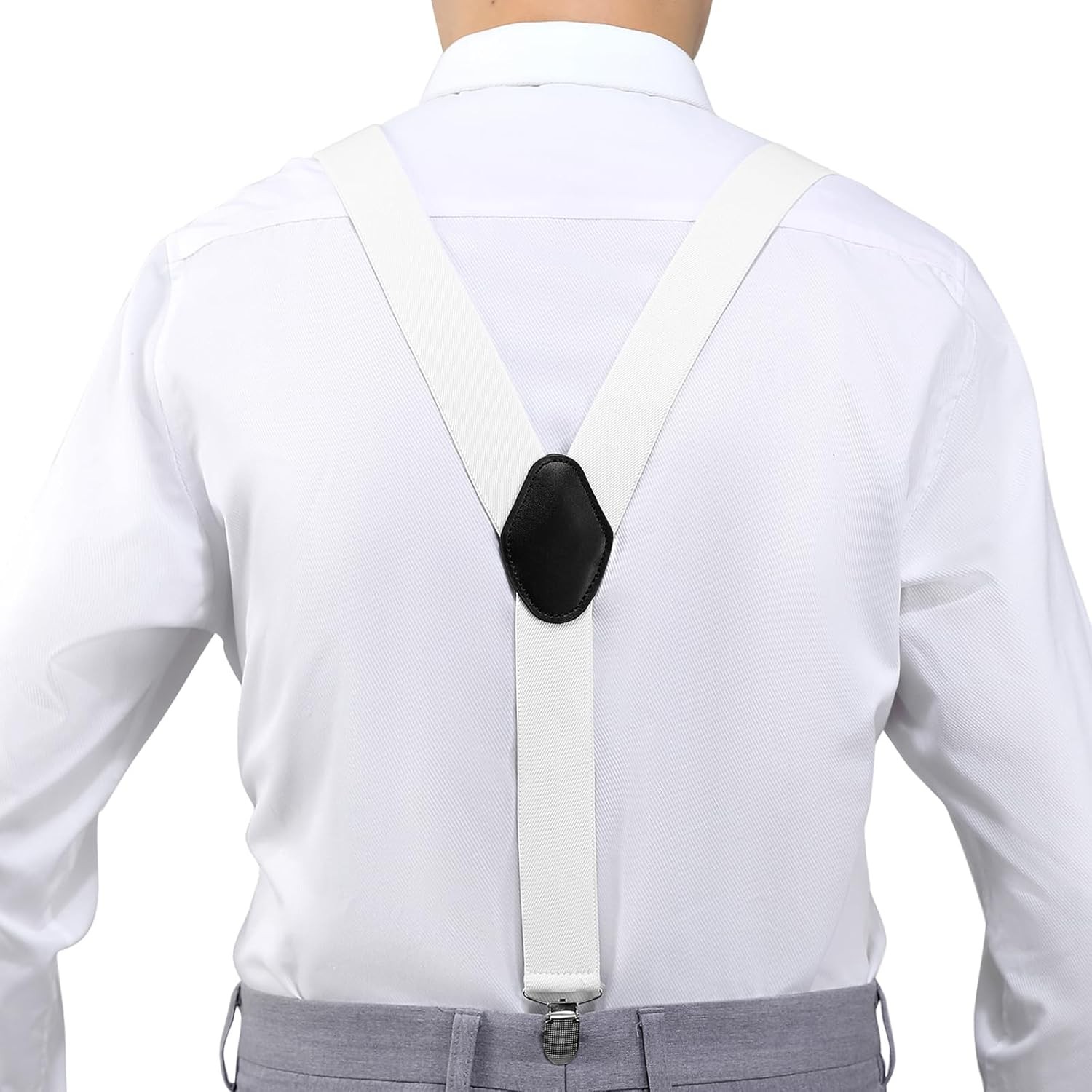 KOOELLE Suspenders for Men Heavy Duty Tuxedo Dress Pants 1.4 inch Solid White
