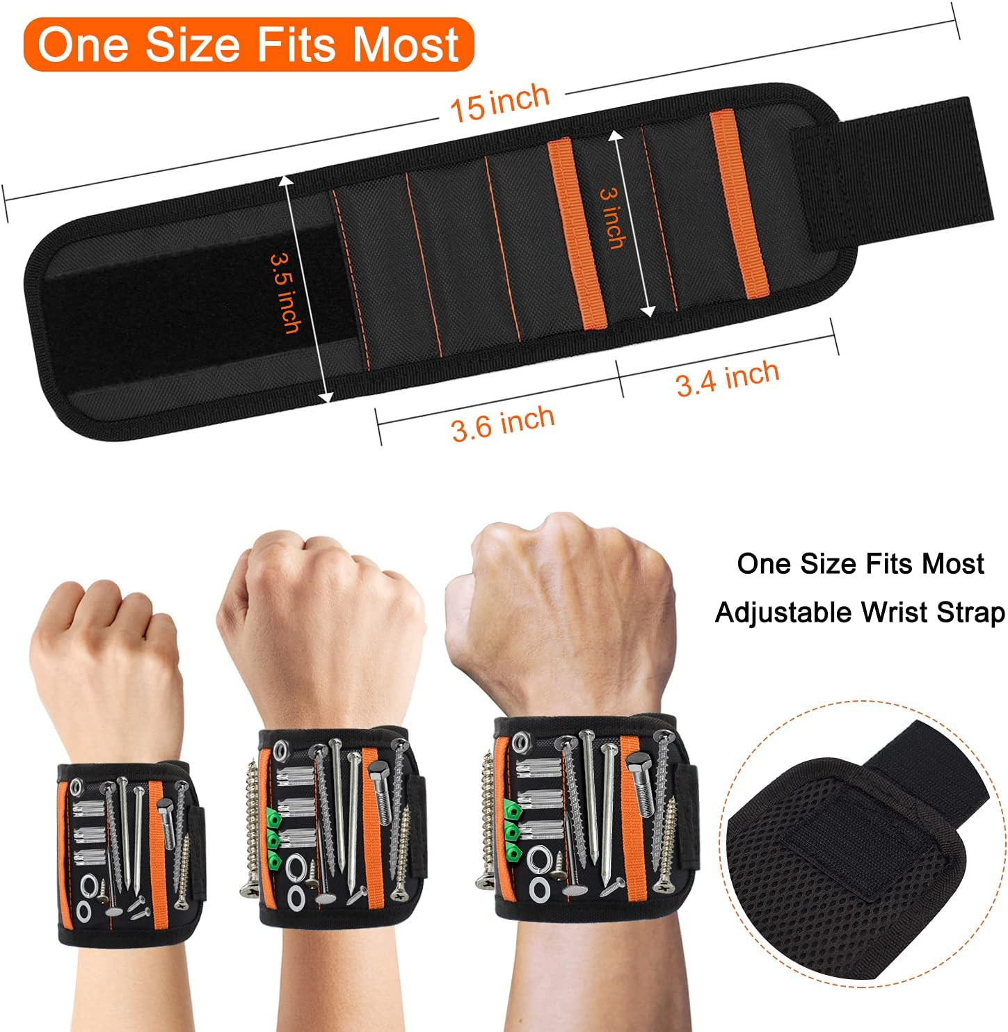 Magnetic Wristband with 15 Strong Magnets, Tool Belt Magnetic Wrist Band for Hol
