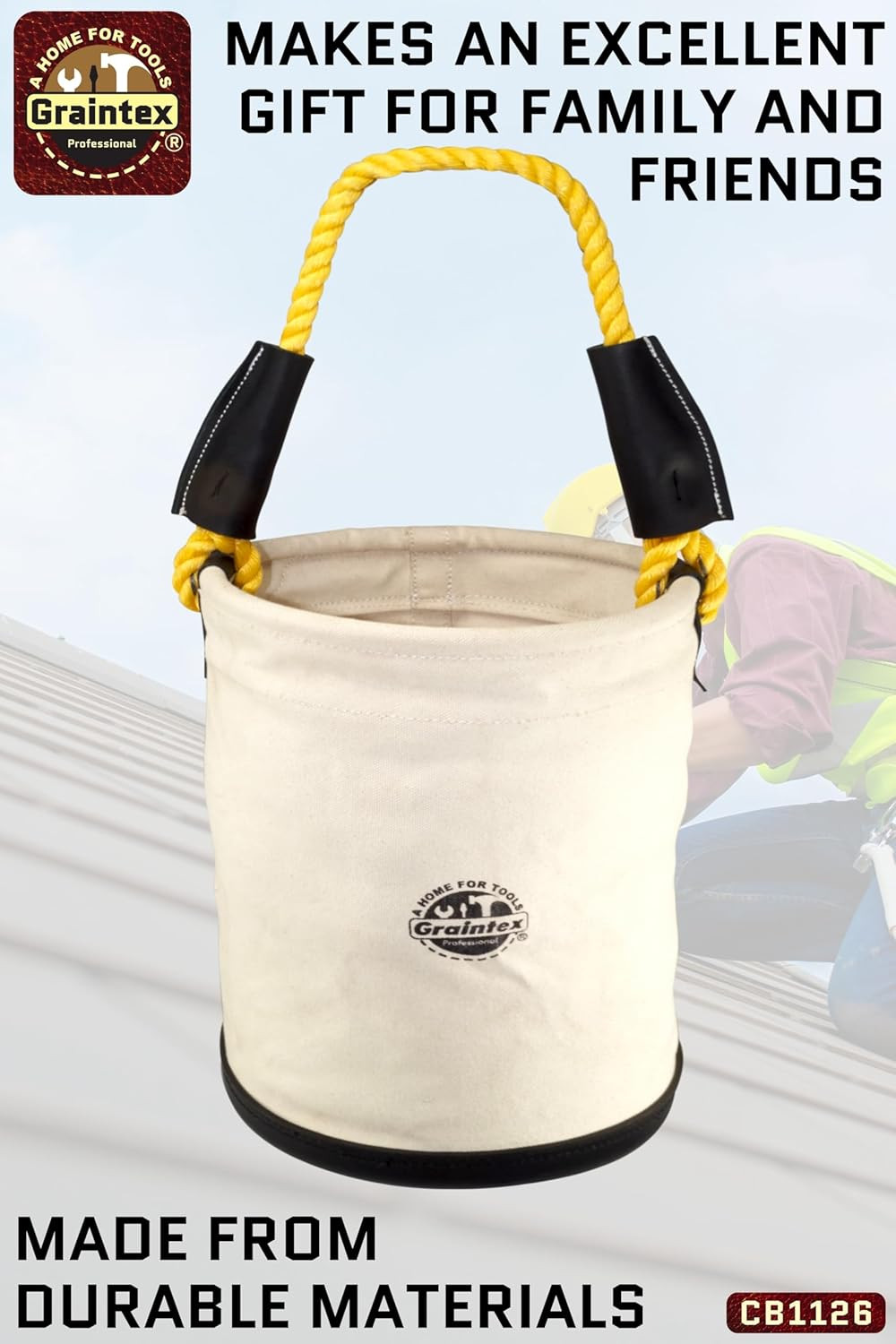 CB1126 Utility Canvas Bucket Plastic Bottom 12” X 16” Heavy Duty Canvas
