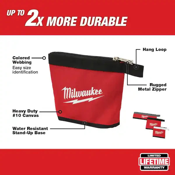 Milwaukee Zipper Tool Pouches Bags 14, 8, and 6 in. Stand-Up Base Storage Canvas