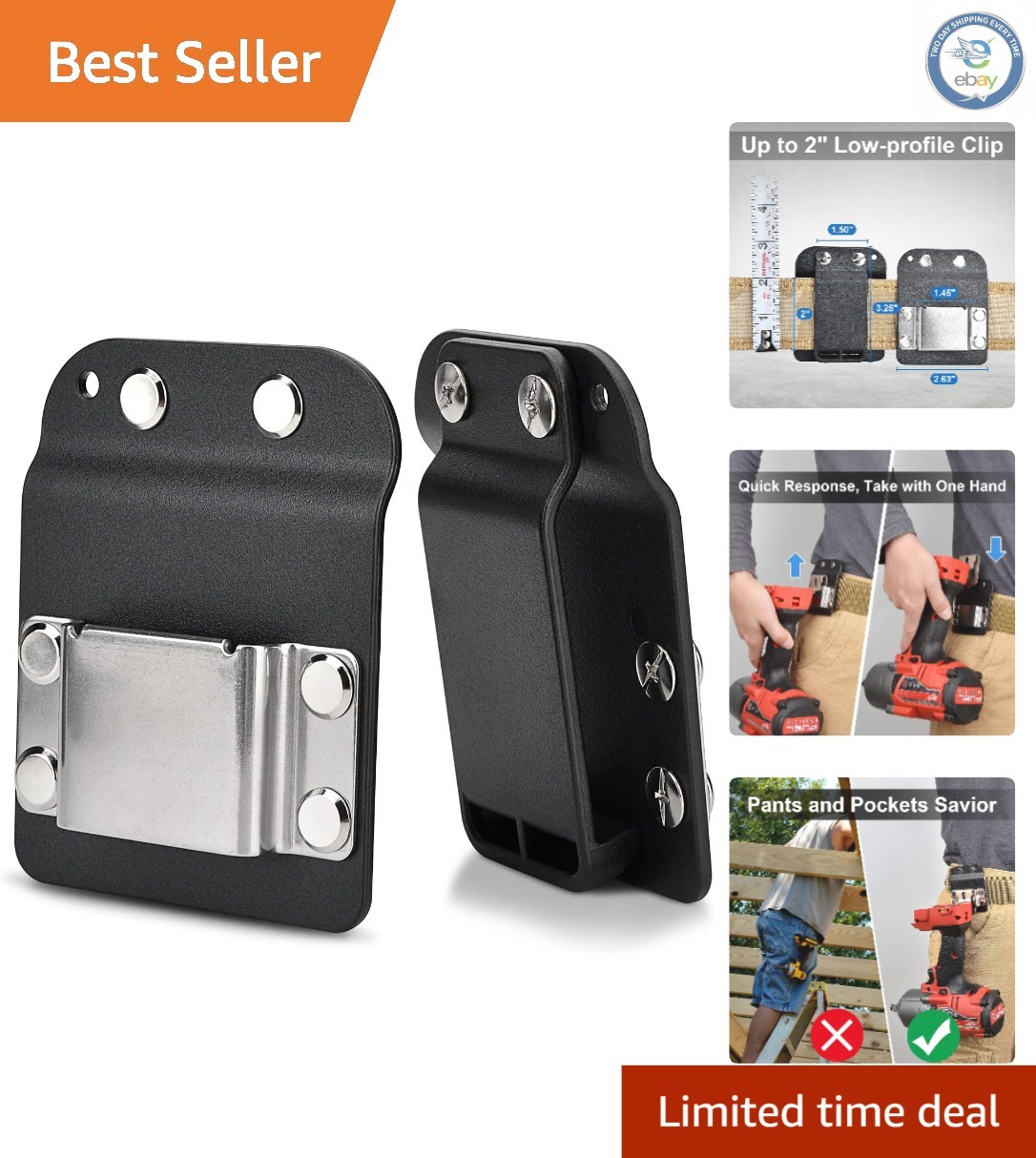 DrillCatcher: Low-Profile Drill Holder for 2″ Tool Belts – Quick Access Clip