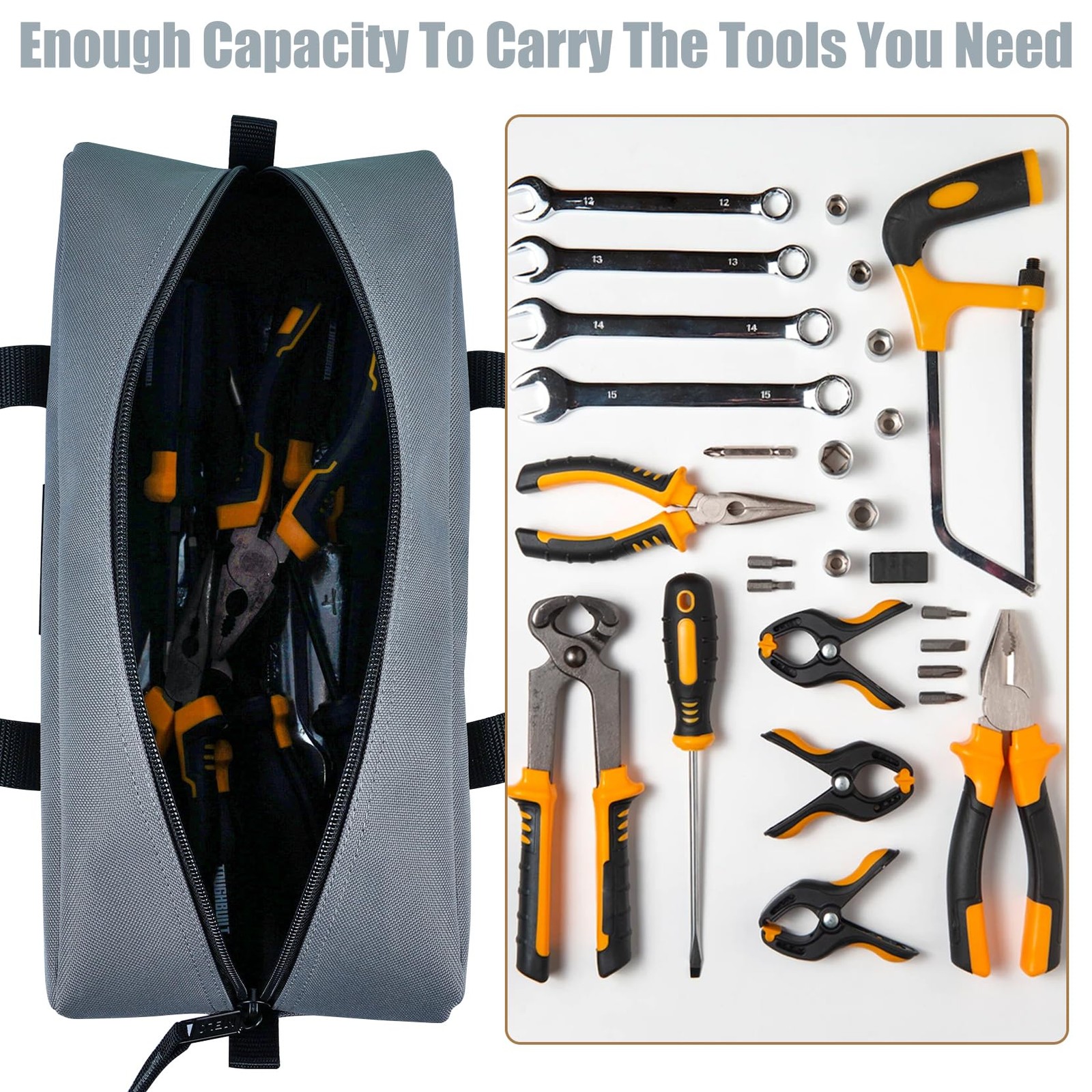 2 PCS Utility Tool Tote Bag Combo Kit Medium Organizer 14 Inch Black Grey
