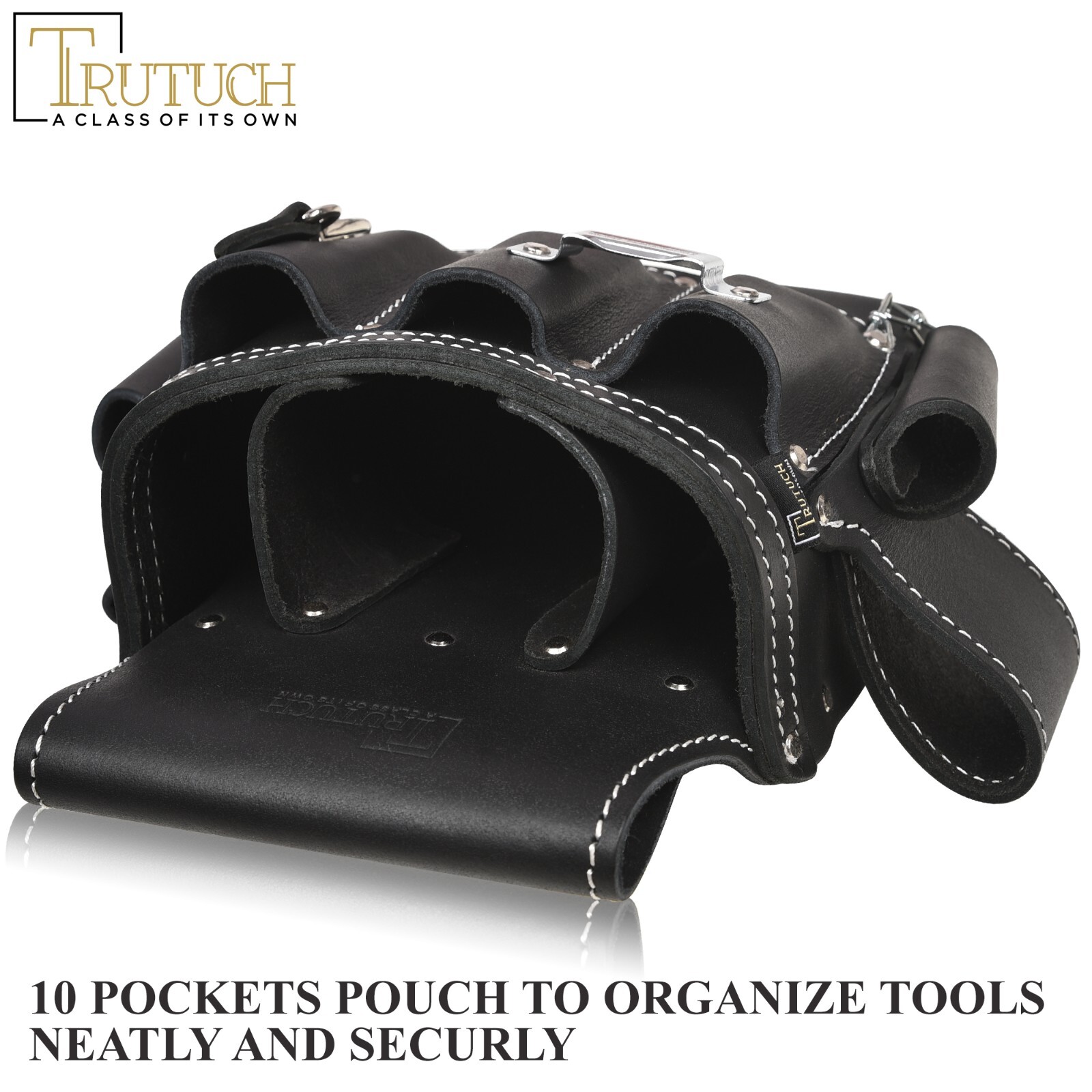 TRUTUCH Black Leather Electrician Tool Pouch with Leather Work Belt | Carpenter