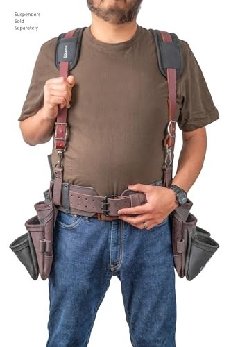 Heavy Duty Top Grain Leather Tool Belt 18 Pockets Hammer Holder Tape Clip