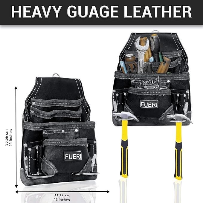 FUERI Leather Tool Belt Bag Men Pouch Heavy Duty Tools Pouches for Carpenters