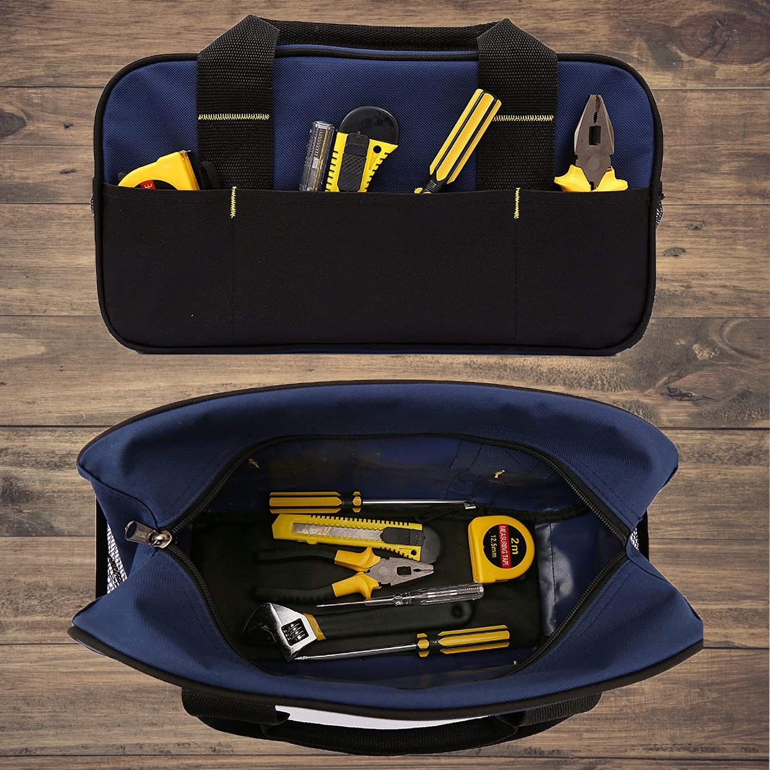 FASTECH 14 Inch Small Tool Tote Bag, Wide Mouth Blue, Blue