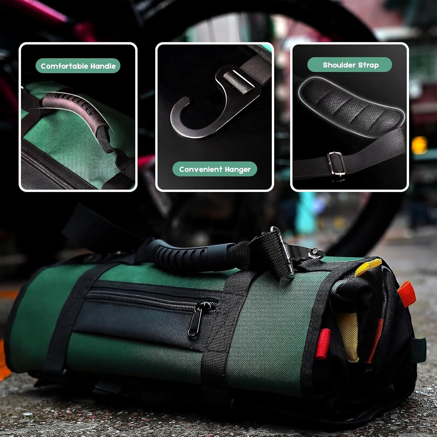 Roll Up Tool Bag Organizer Heavy Duty 5 Zippered Pouches Tools + Wrench Roll Bag