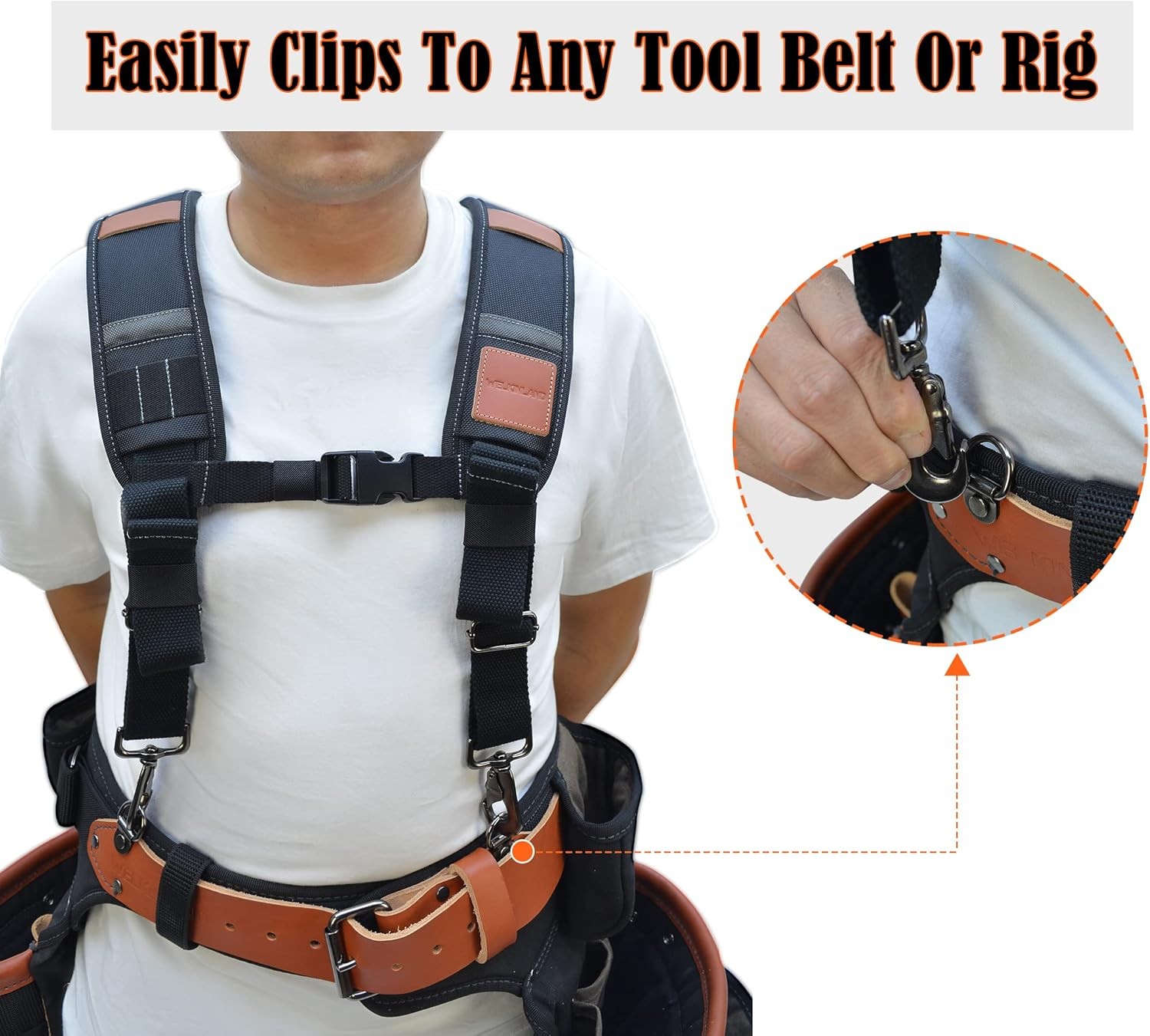WELKINLAND Heavy-Duty leather tool belt suspenders, Carpenter tool bag suspender