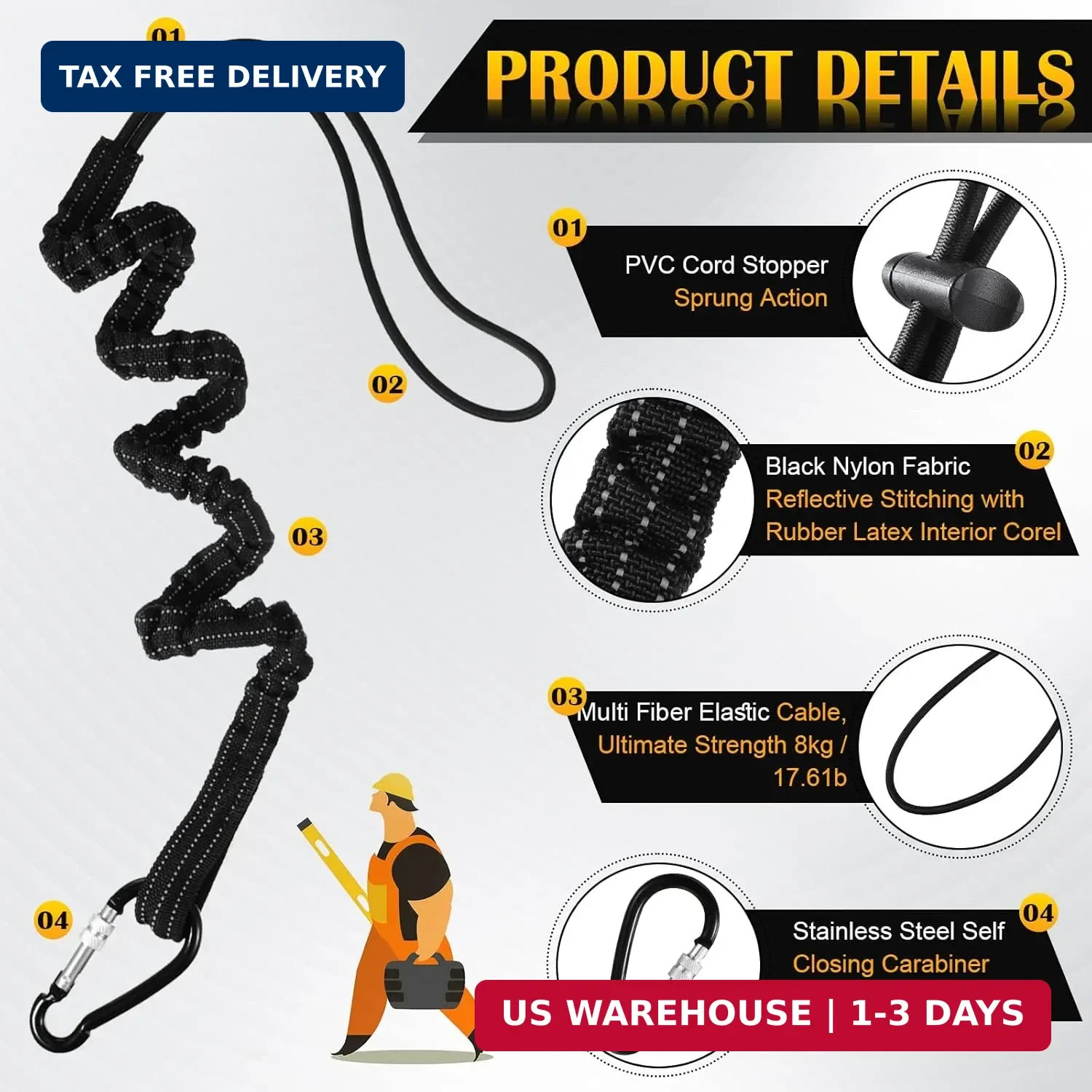 12 Pack Tool Lanyard with Single Metal Buckle and Adjustable Loop End, Standard
