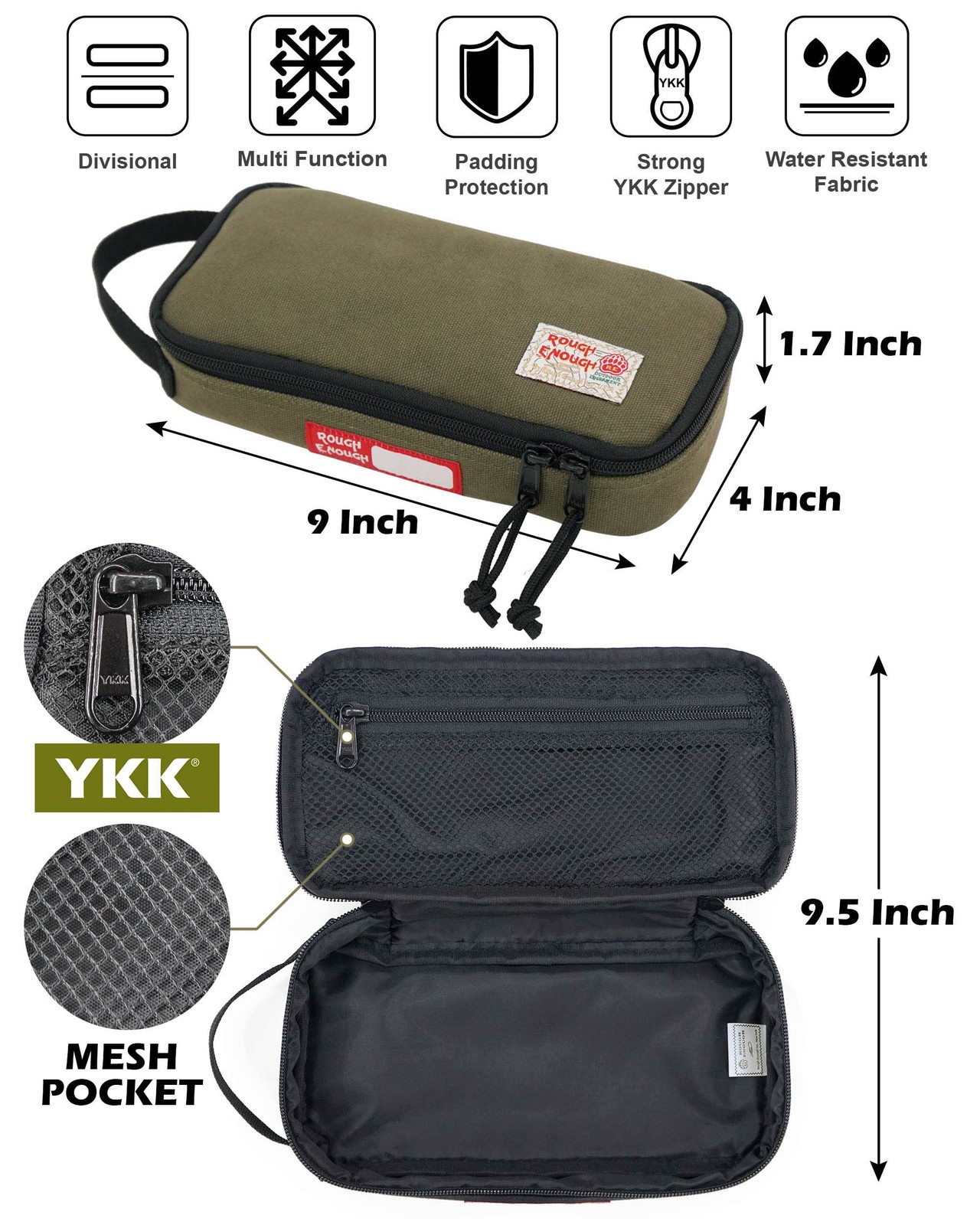 Rough Enough Small Tool Bag Pouch Box Large 9 x 4 x 1.7 inches, Army Green
