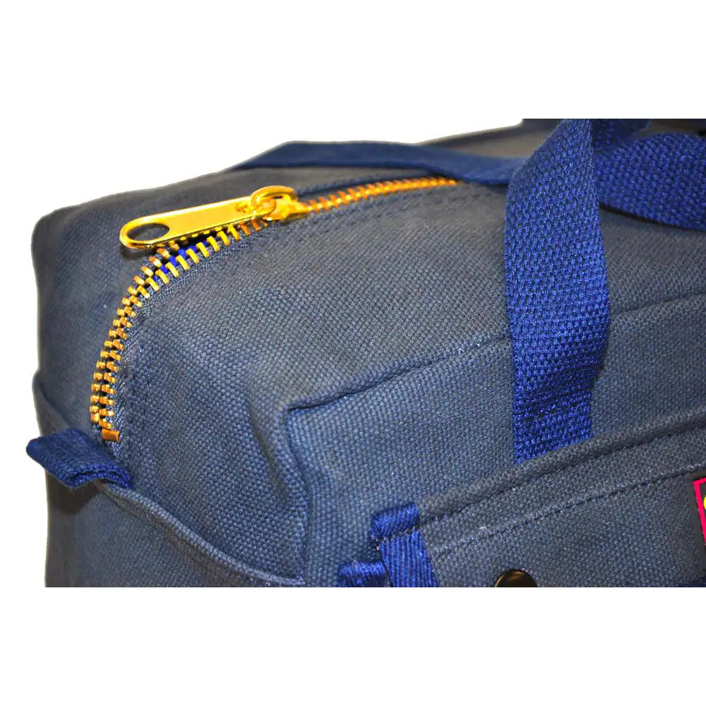 11 in. W Mechanics Tool Bag with Brass Zipper, Dark Blue, Government Issued Styl