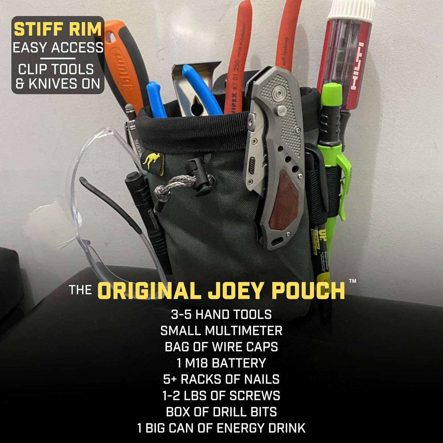 Joey Pouch | Clip-On Tool Belt Bag for Tools, Screws, and Nails – Great for an E