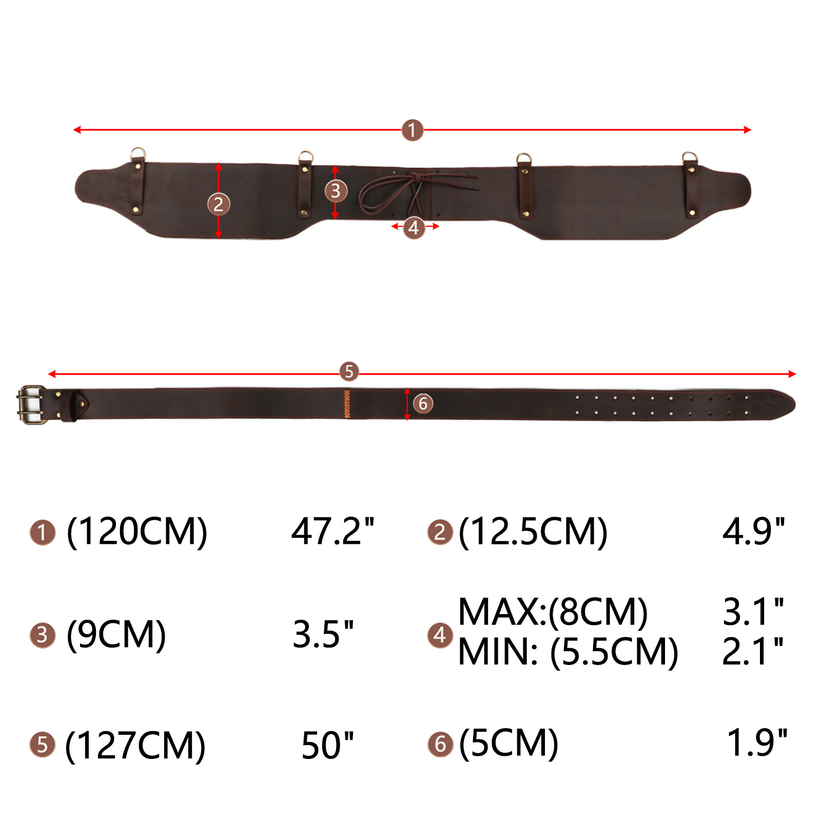 TOURBON Leather Logging Belt Kits Felling Tools Carry Suspenders Adjustable Gift