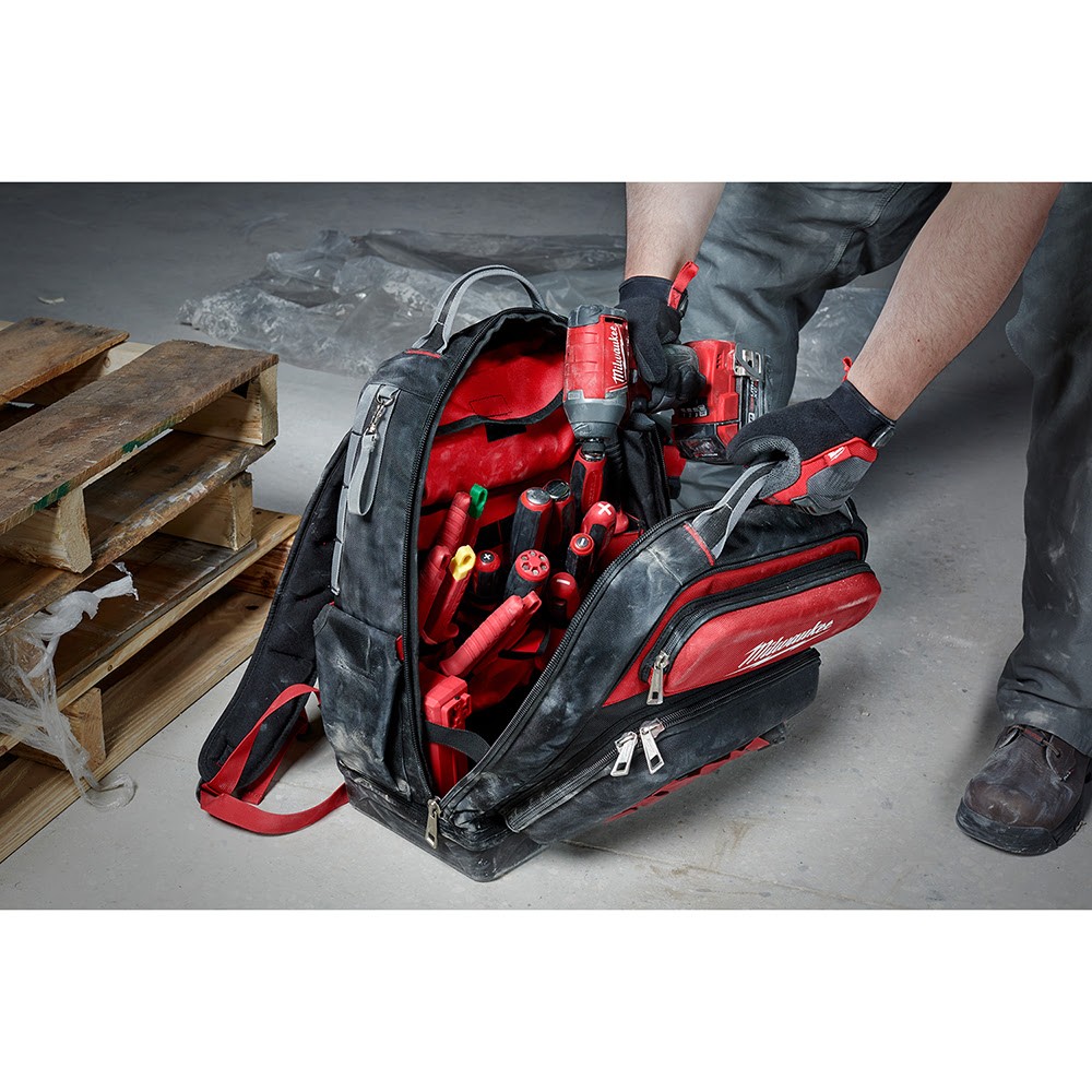 Milwaukee 48-22-8201 48-Pocket Hard Molded Ultimate Jobsite Backpack, Black/Red